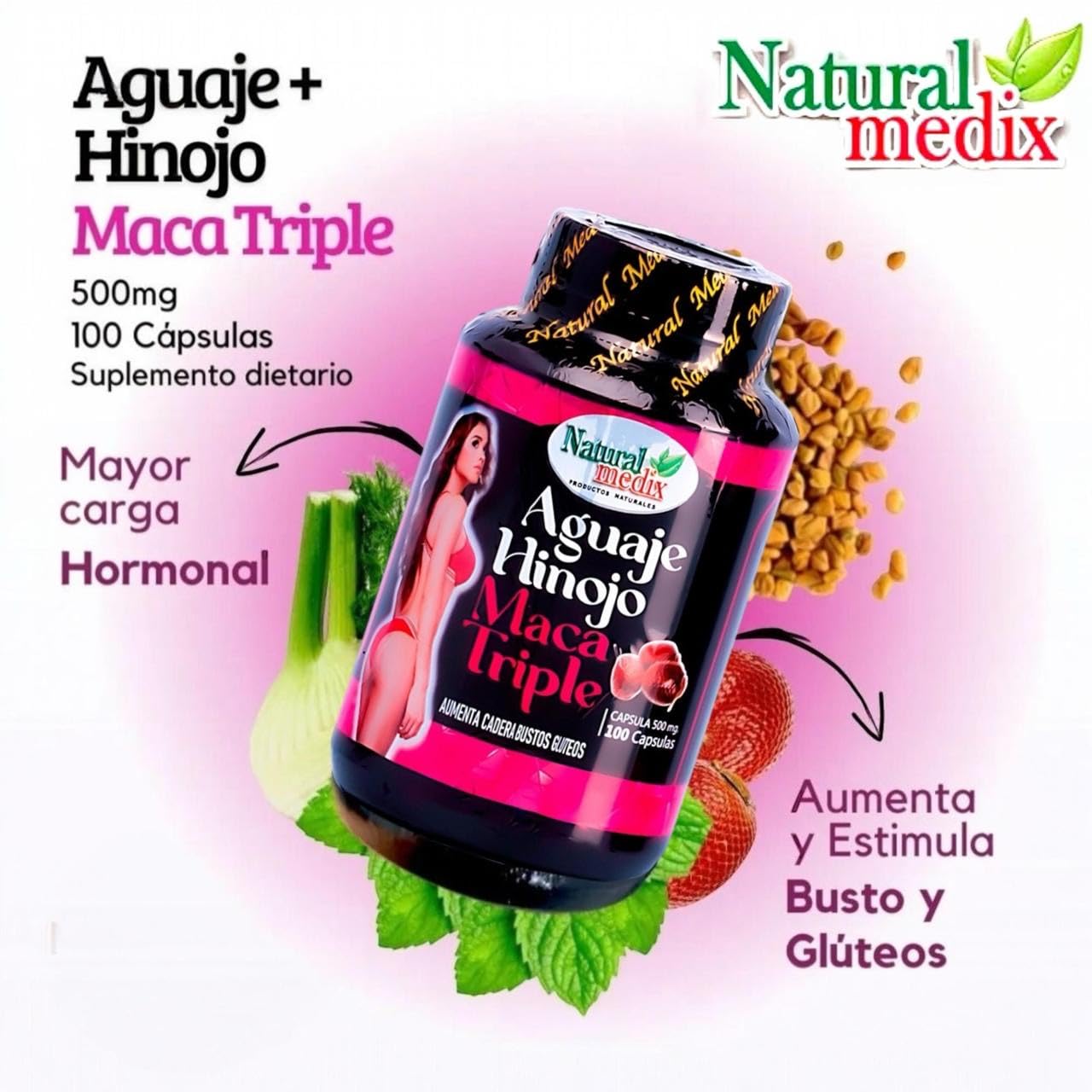 Natural medix polvo de maca en primer plano mostrando textura pura y natural