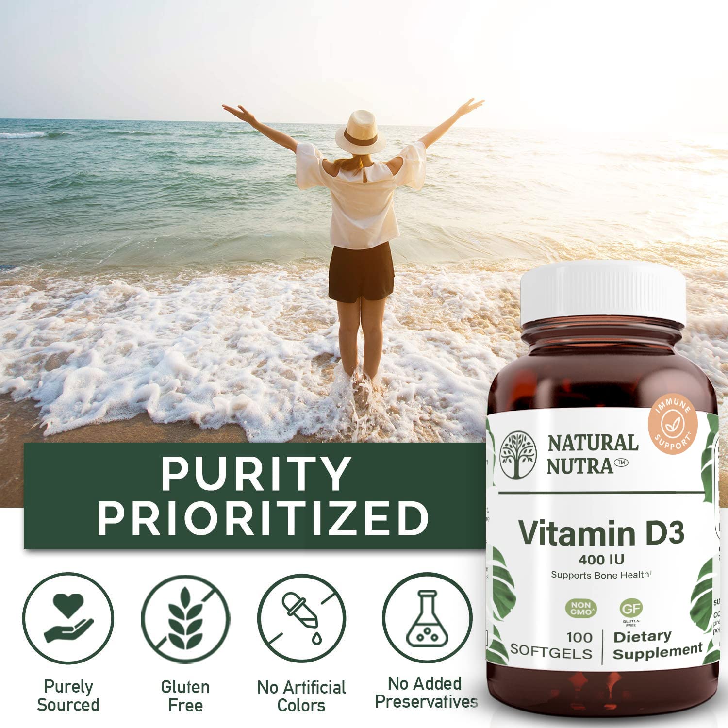 Natural Nutra botella abierta con softgels destacando presentación y cantidad
