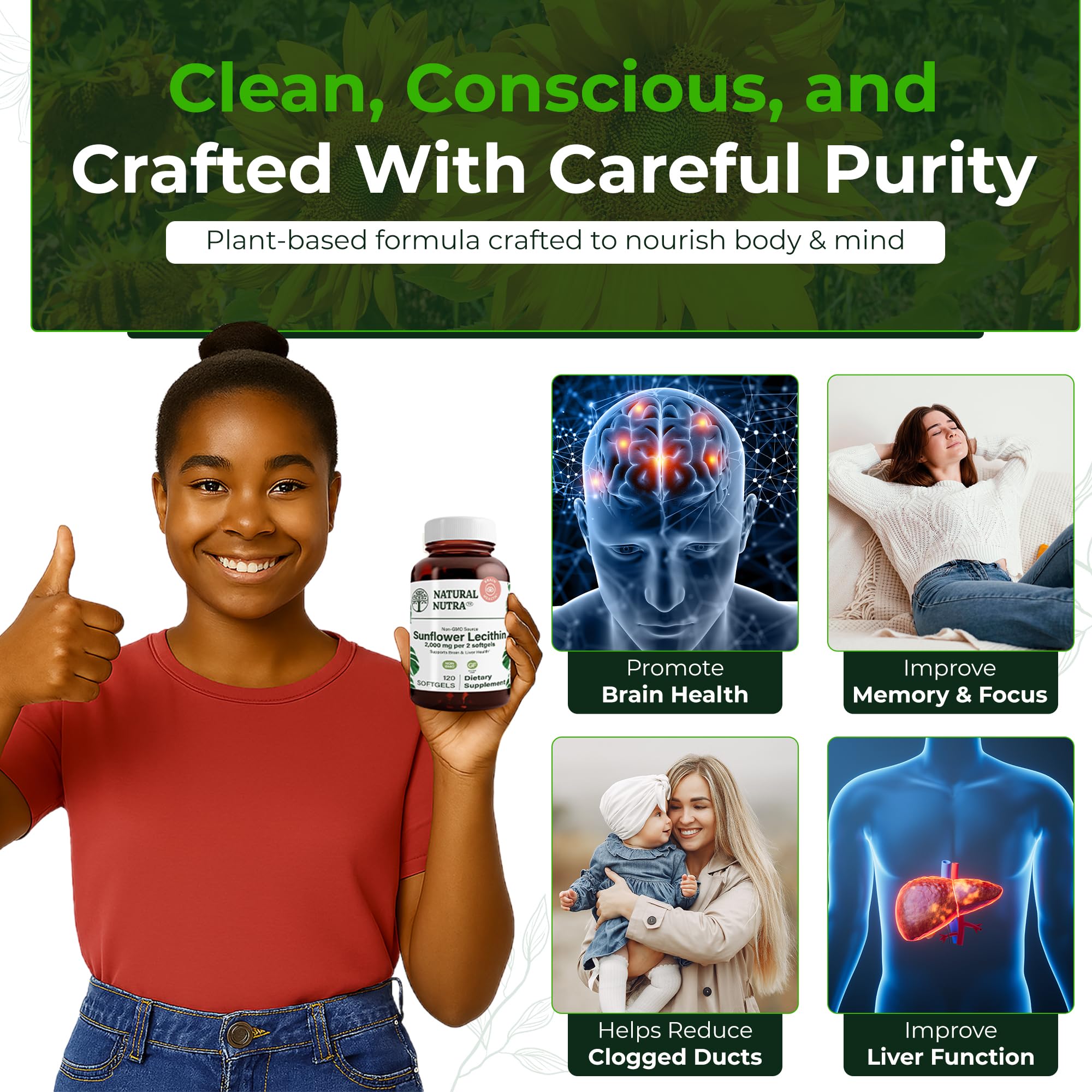 Natural Nutra cápsulas en mano para comparar tamaño y dosificación