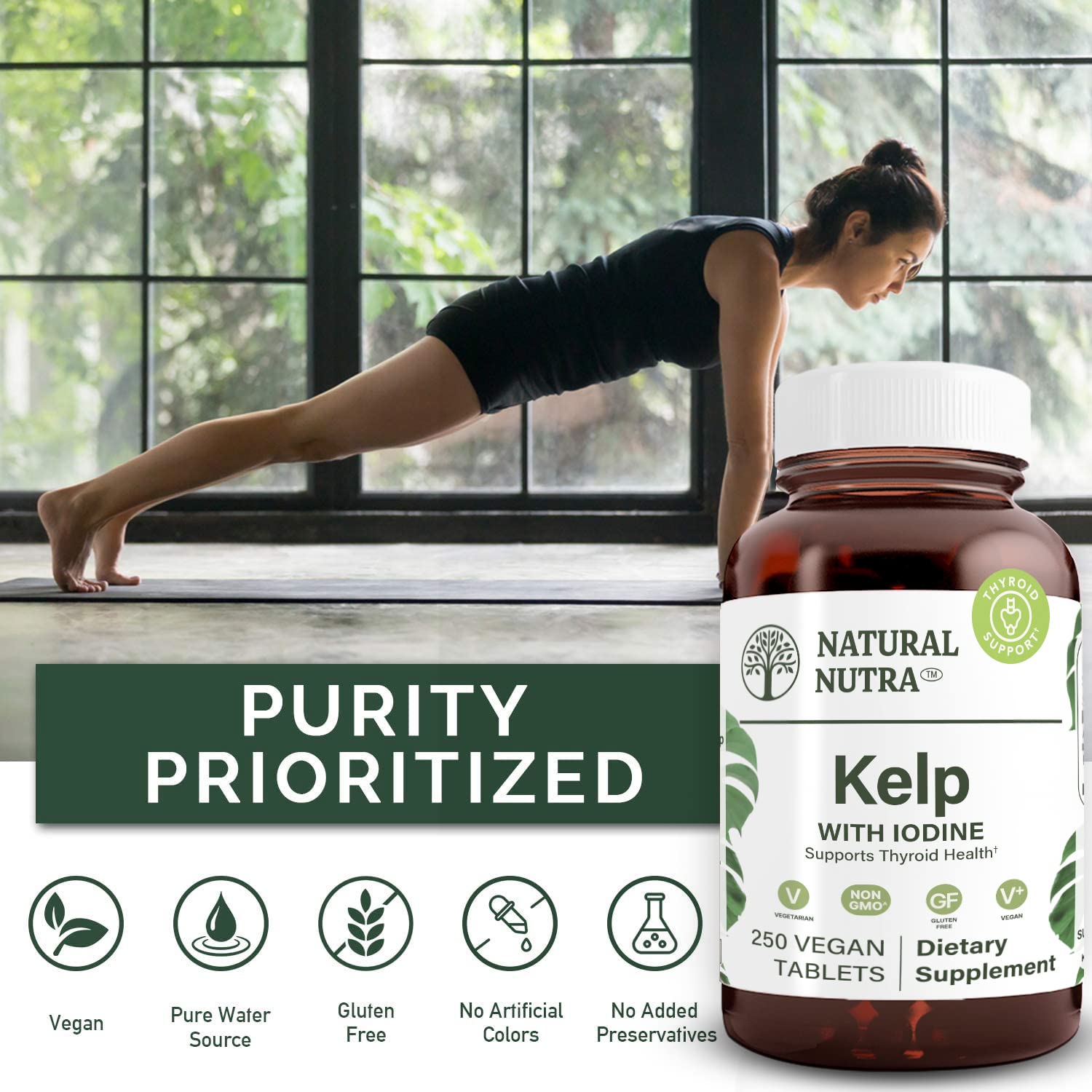 Natural Nutra etiqueta nutricional legible con contenido de 225 mcg por tableta