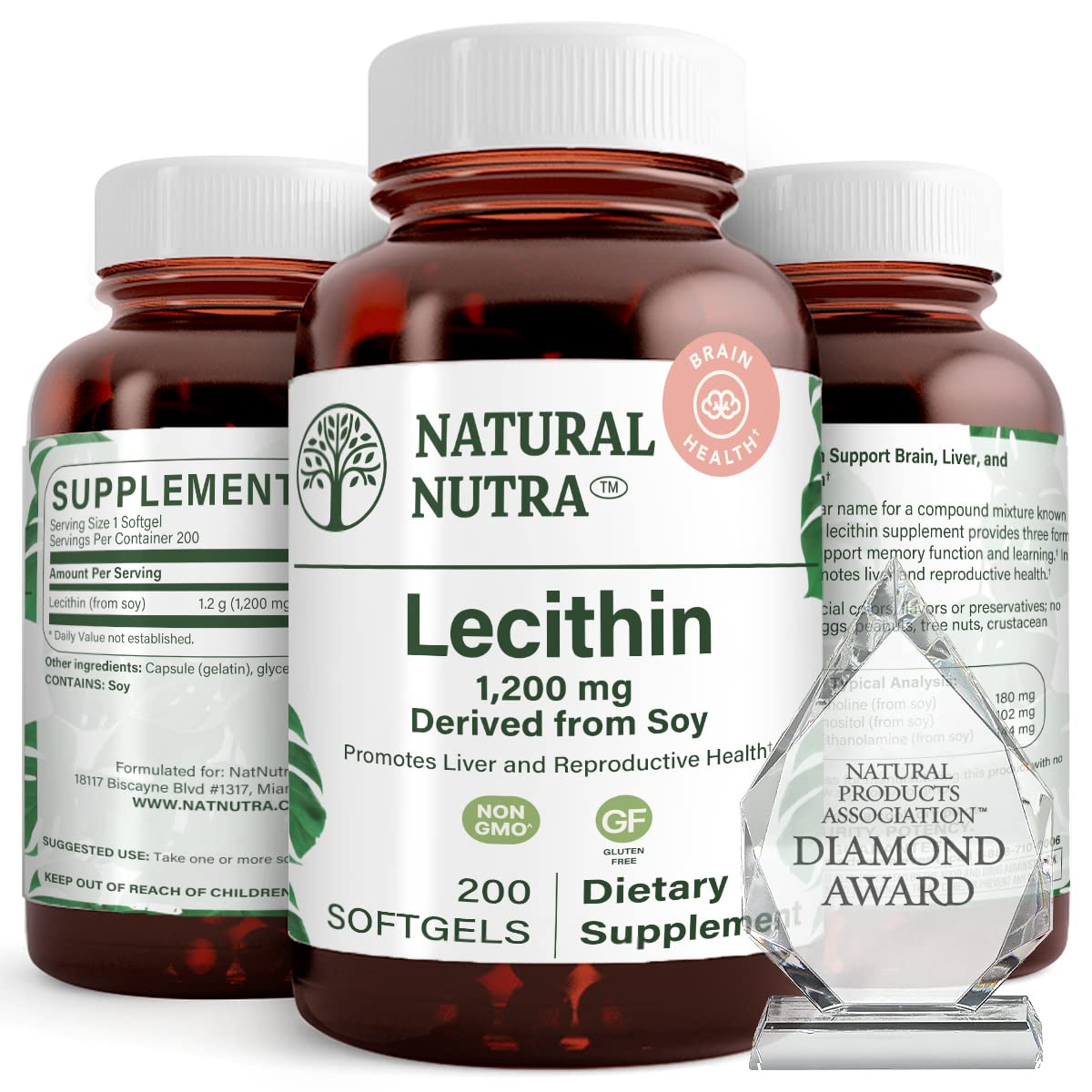 Natural Nutra frasco delante mostrando 200 softgels y beneficio de almacenamiento seguro