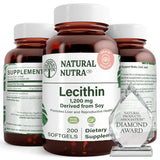 Natural Nutra frasco delante mostrando 200 softgels y beneficio de almacenamiento seguro