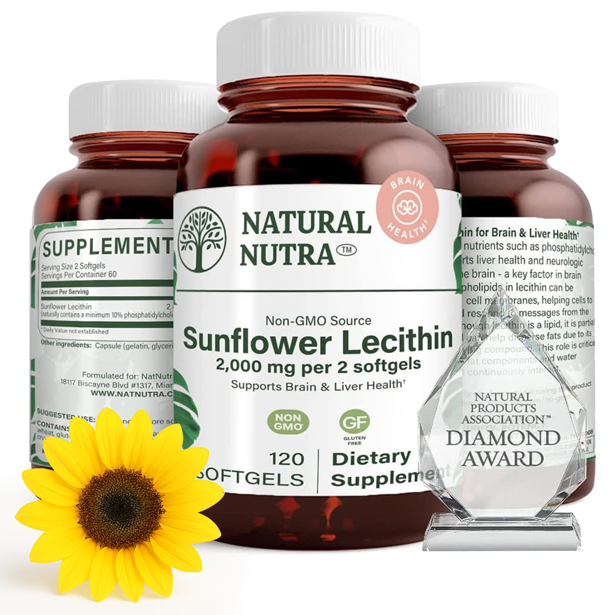 Natural Nutra frasco de vidrio con 120 softgels, protección y pureza