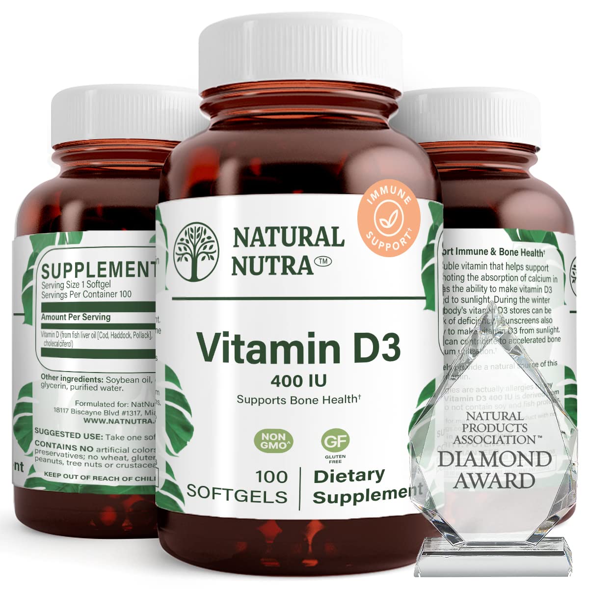 Natural Nutra frente del empaque mostrando 100 softgels y etiqueta clara