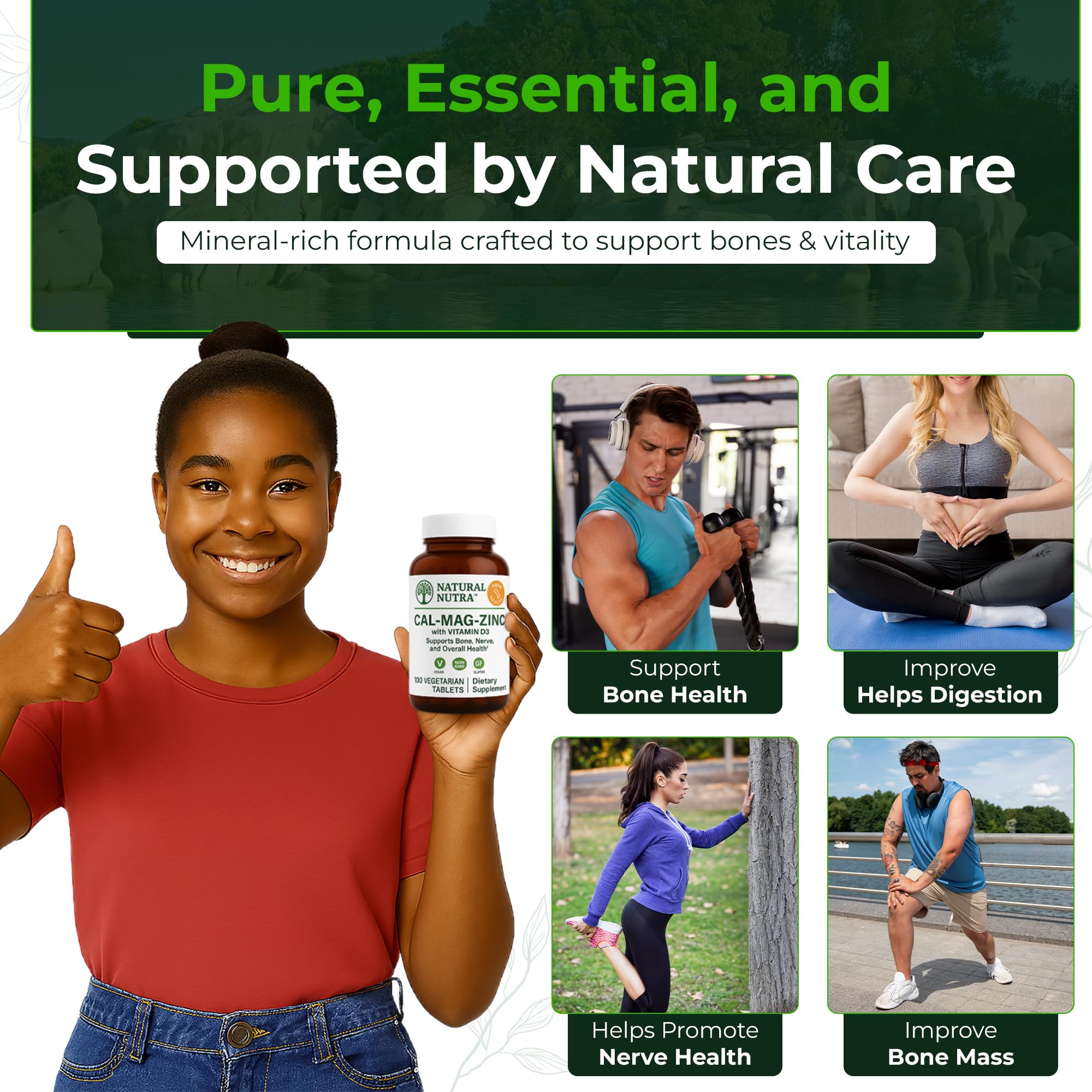 Natural Nutra tabletas en primer plano mostrando tamaño y fácil ingestión