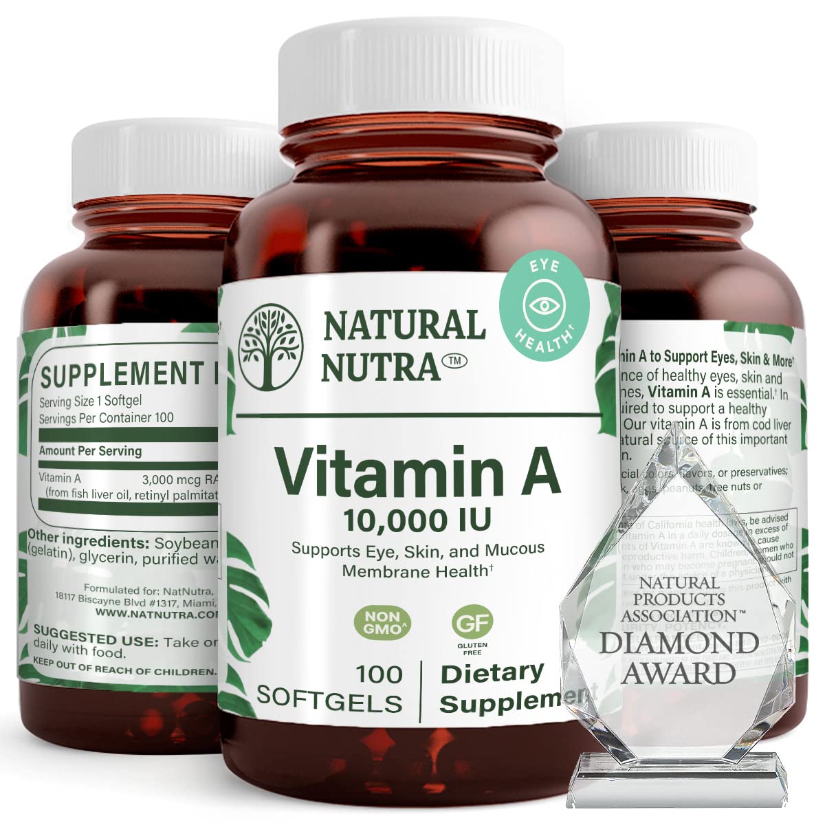 Natural Nutra frasco delantero mostrando producto y beneficio de apoyo ocular