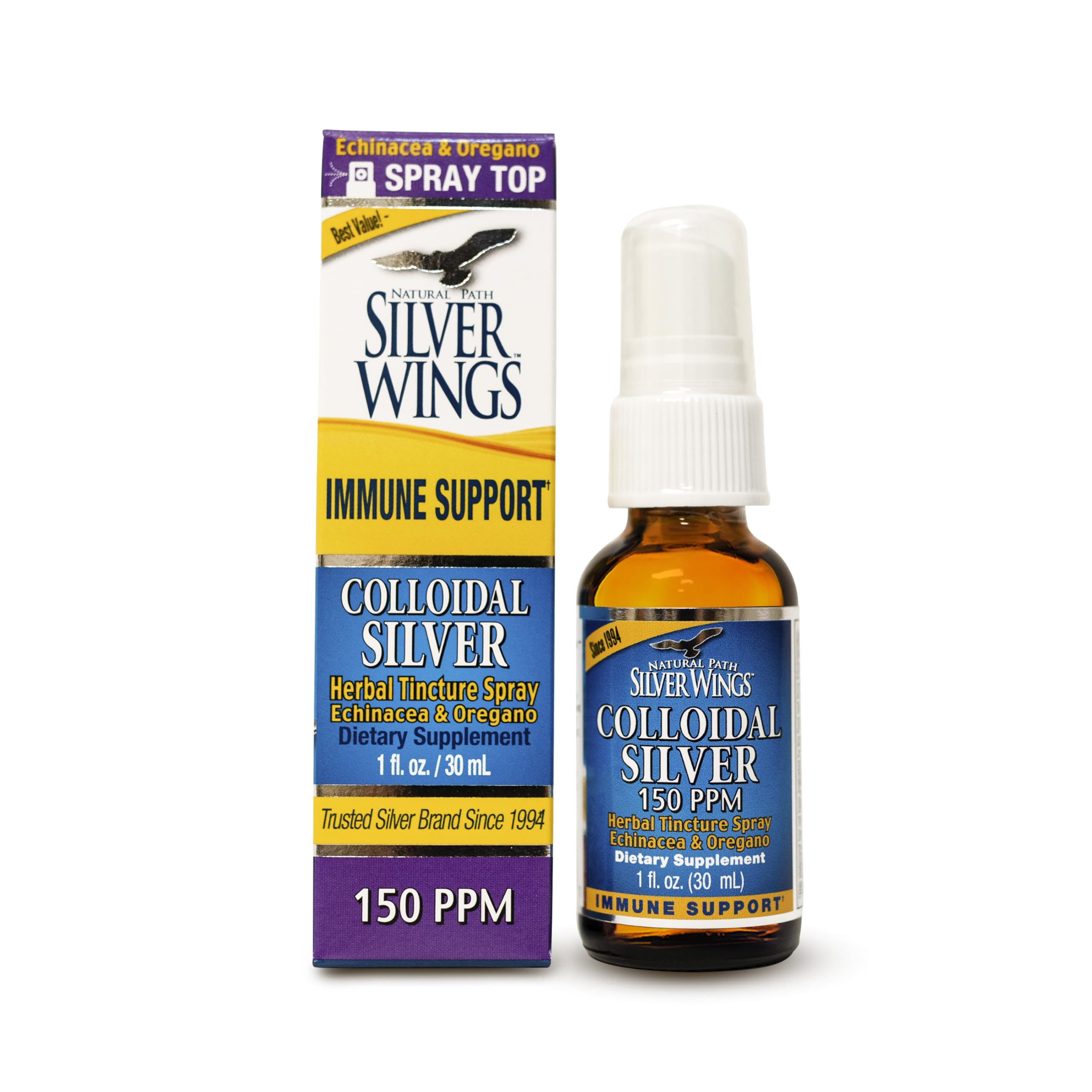 Natural Path Silver Wings frasco frontal mostrando atomizador y beneficio portabilidad