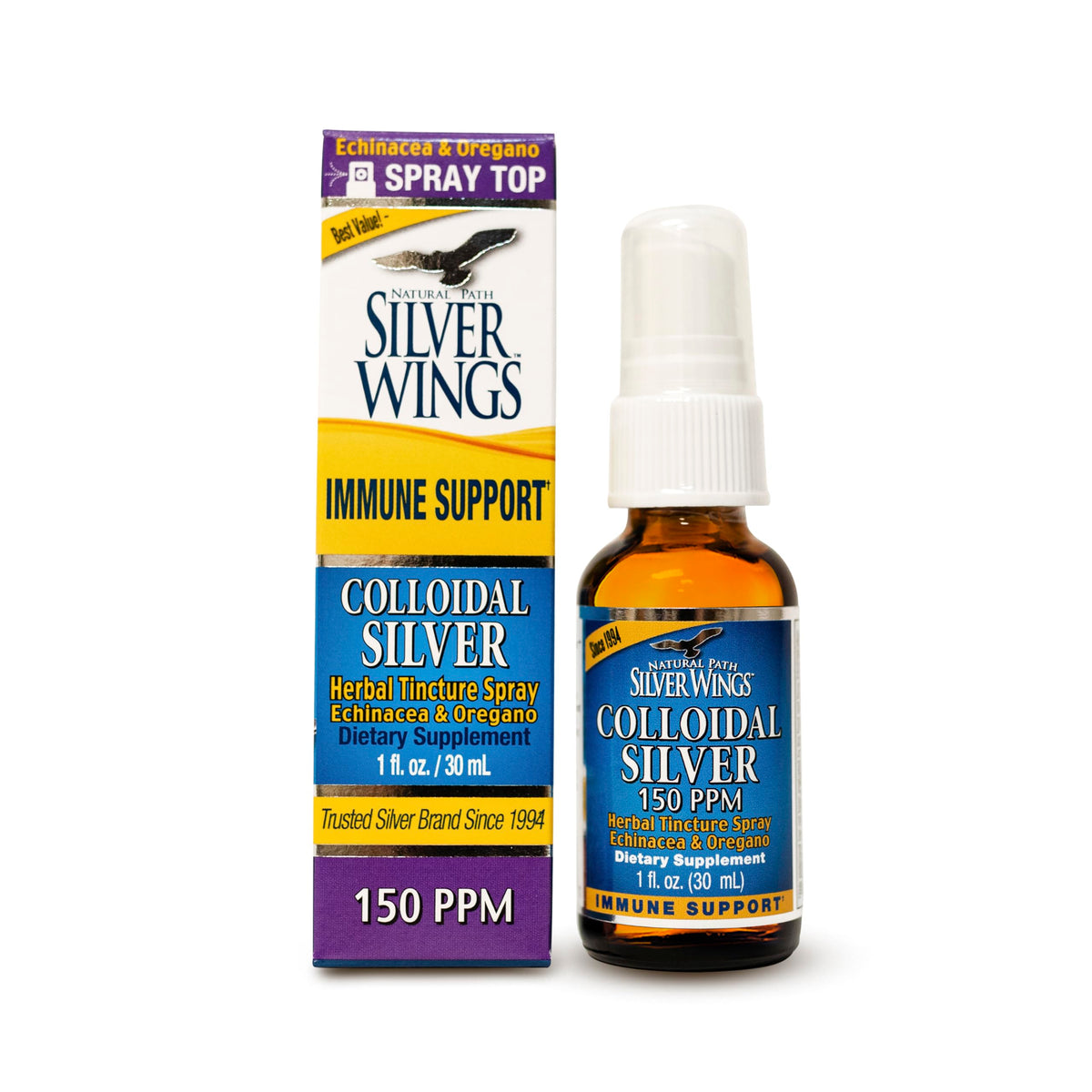 Natural Path Silver Wings frasco frontal mostrando atomizador y beneficio portabilidad