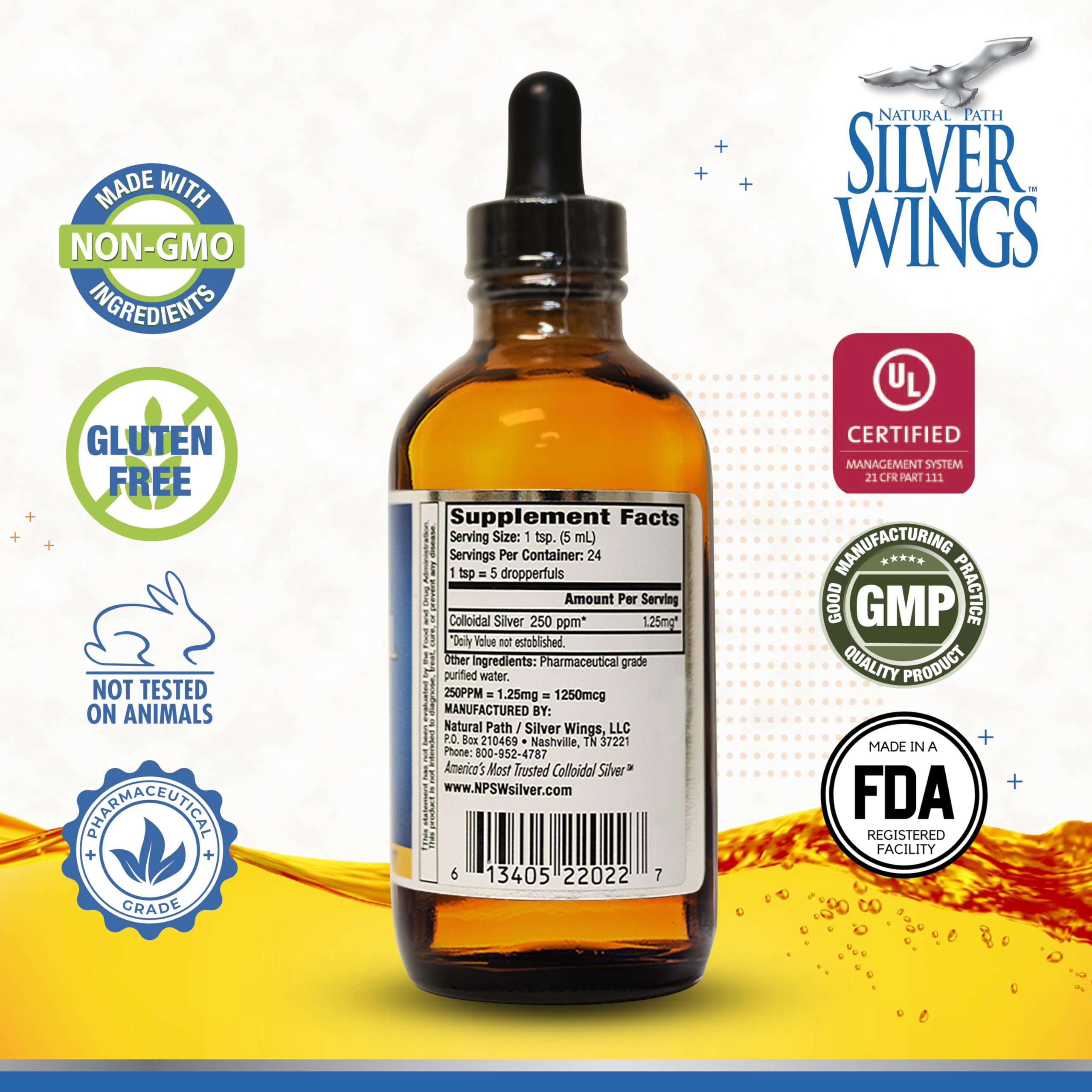 Natural Path Silver Wings gotero en uso midiendo dosis precisa y cómoda