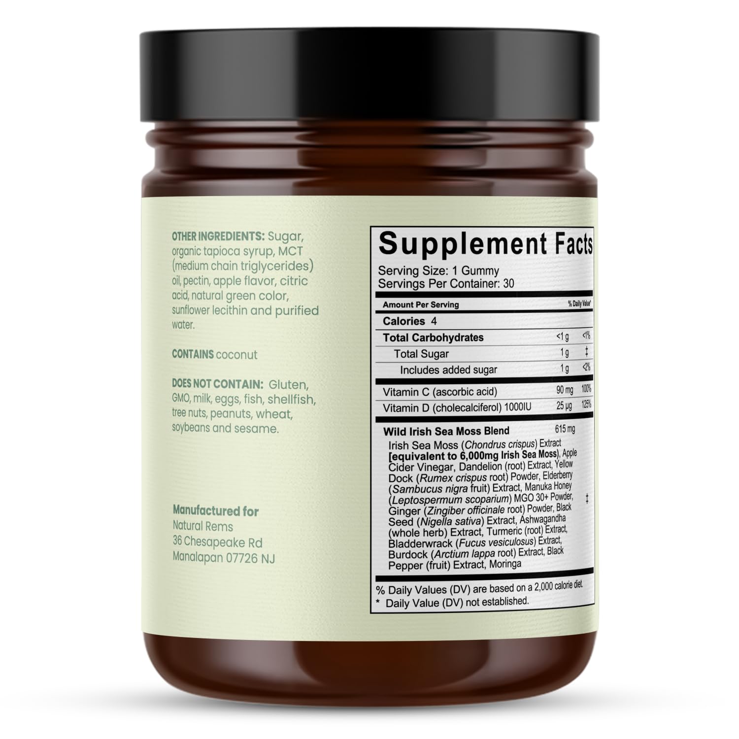 Natural Rems etiqueta nutricional en primer plano para ver ingredientes