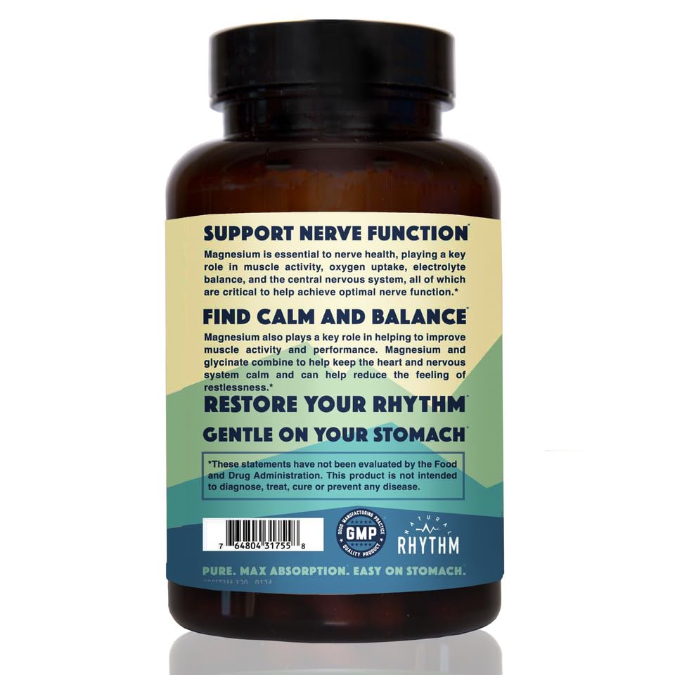 Natural Rhythm etiqueta de ingredientes que muestra magnesio glicinato y pureza