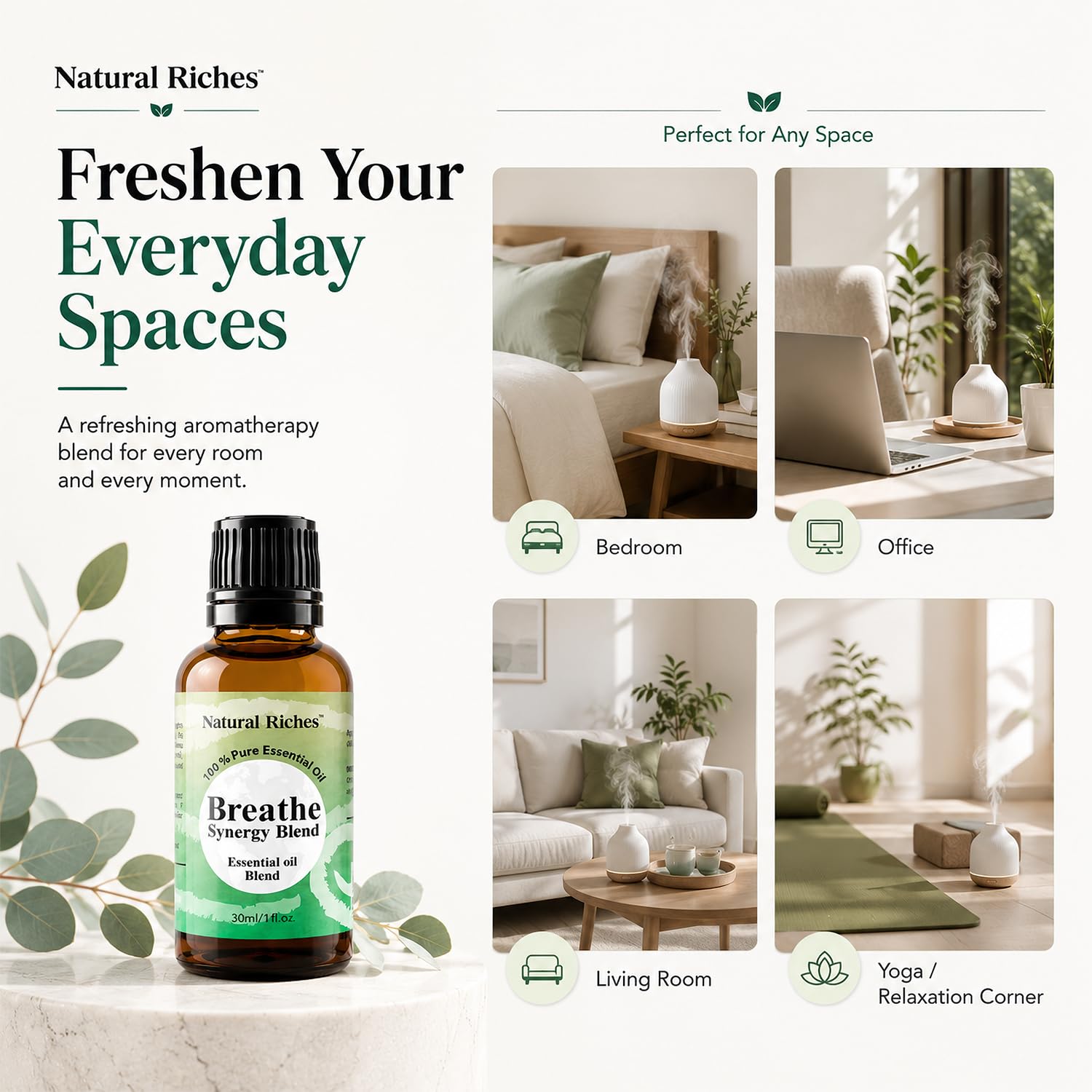 Natural Riches comparación de tamaño 30 ml junto a una moneda para escala