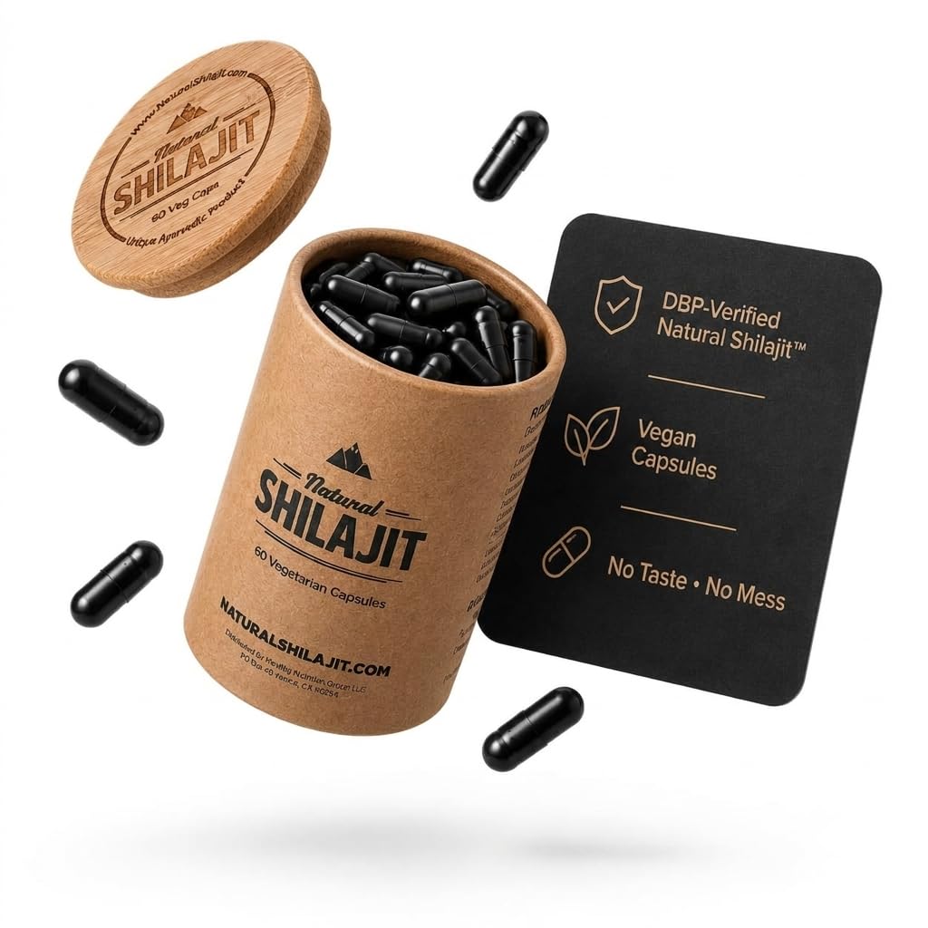 NATURAL SHILAJIT frente del envase mostrando el diseño y la ventaja de pureza