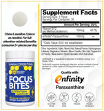 Close-up de una chuc Focus Bites NATURAL STACKS mostrando textura masticable y conveniencia