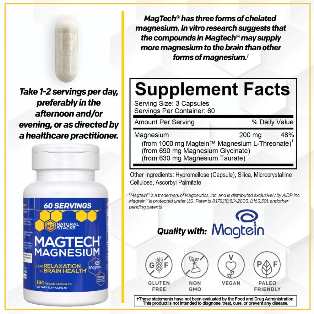 NATURAL STACKS MagTech etiqueta con ingredientes y dosificación visible