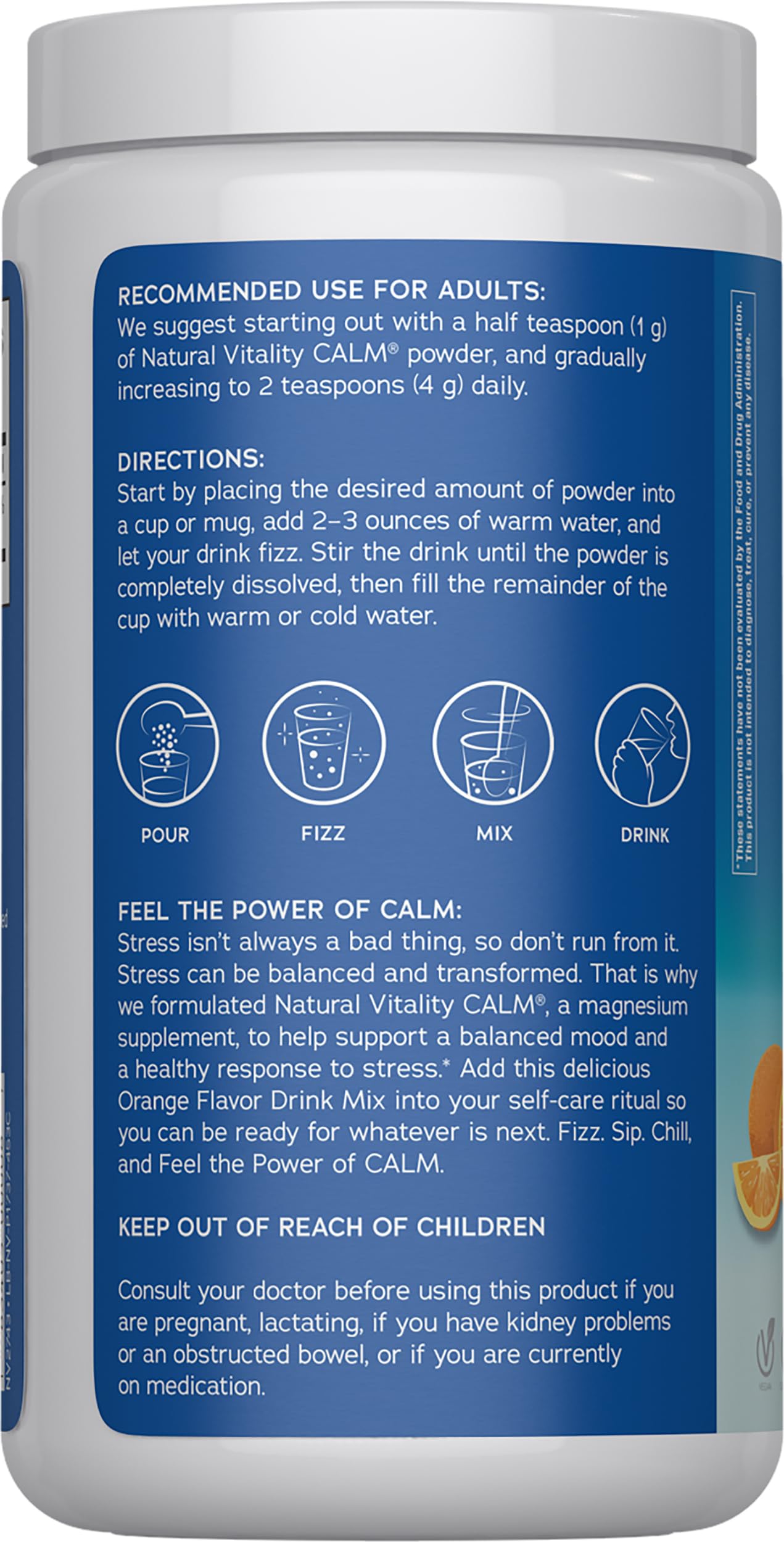 Natural Vitality CALM bebida preparada en vaso mostrando efecto efervescente y aspecto refrescante