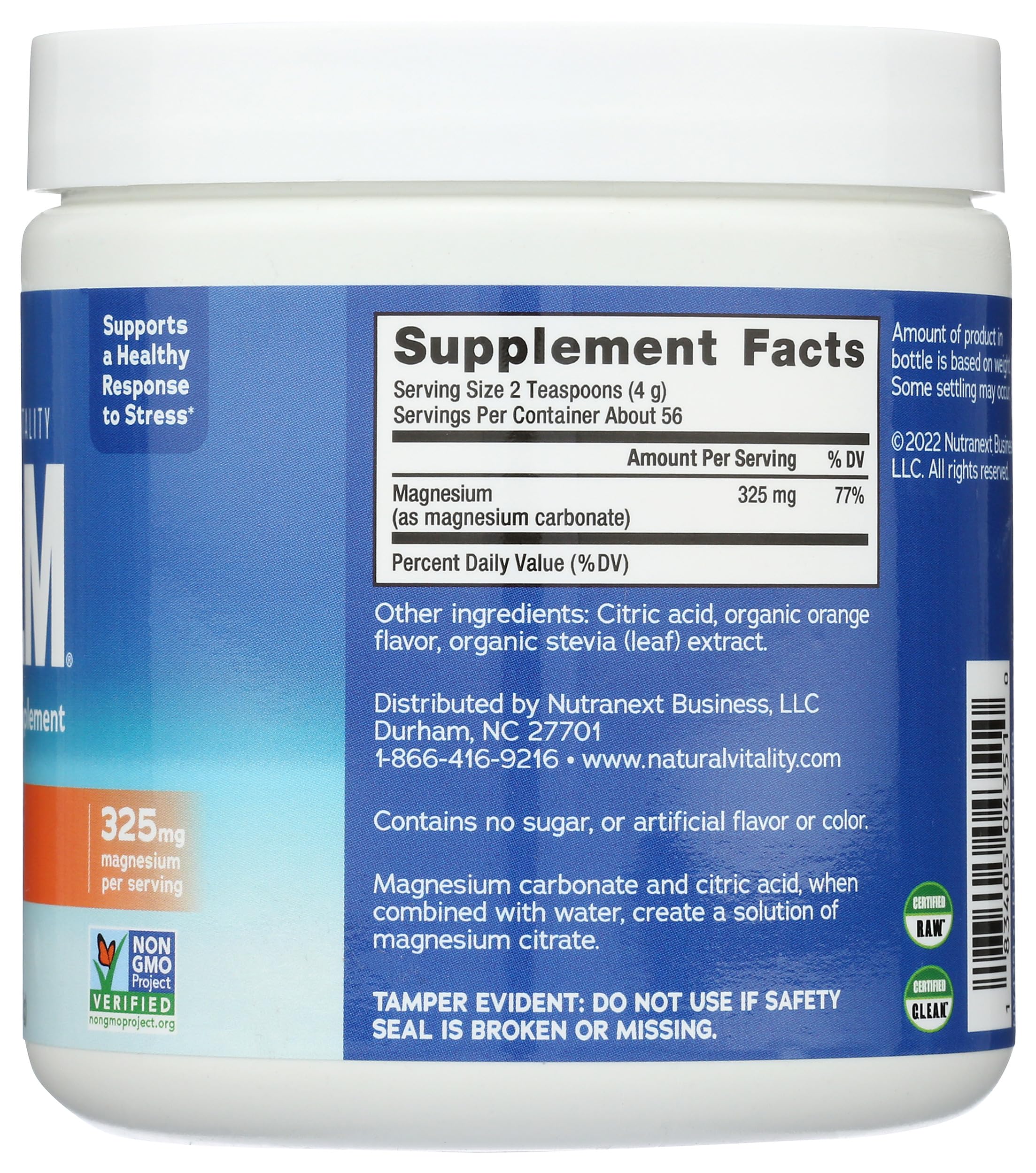Natural Vitality etiqueta de ingredientes, información transparente y segura