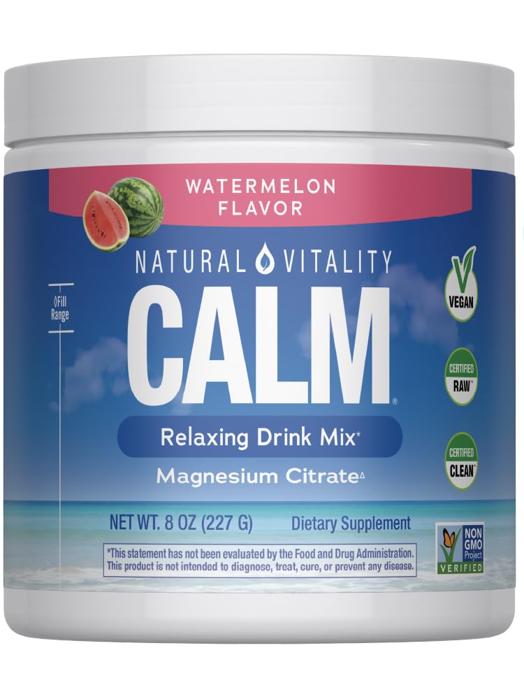 Natural Vitality CALM vista frontal del envase y beneficios de magnesio