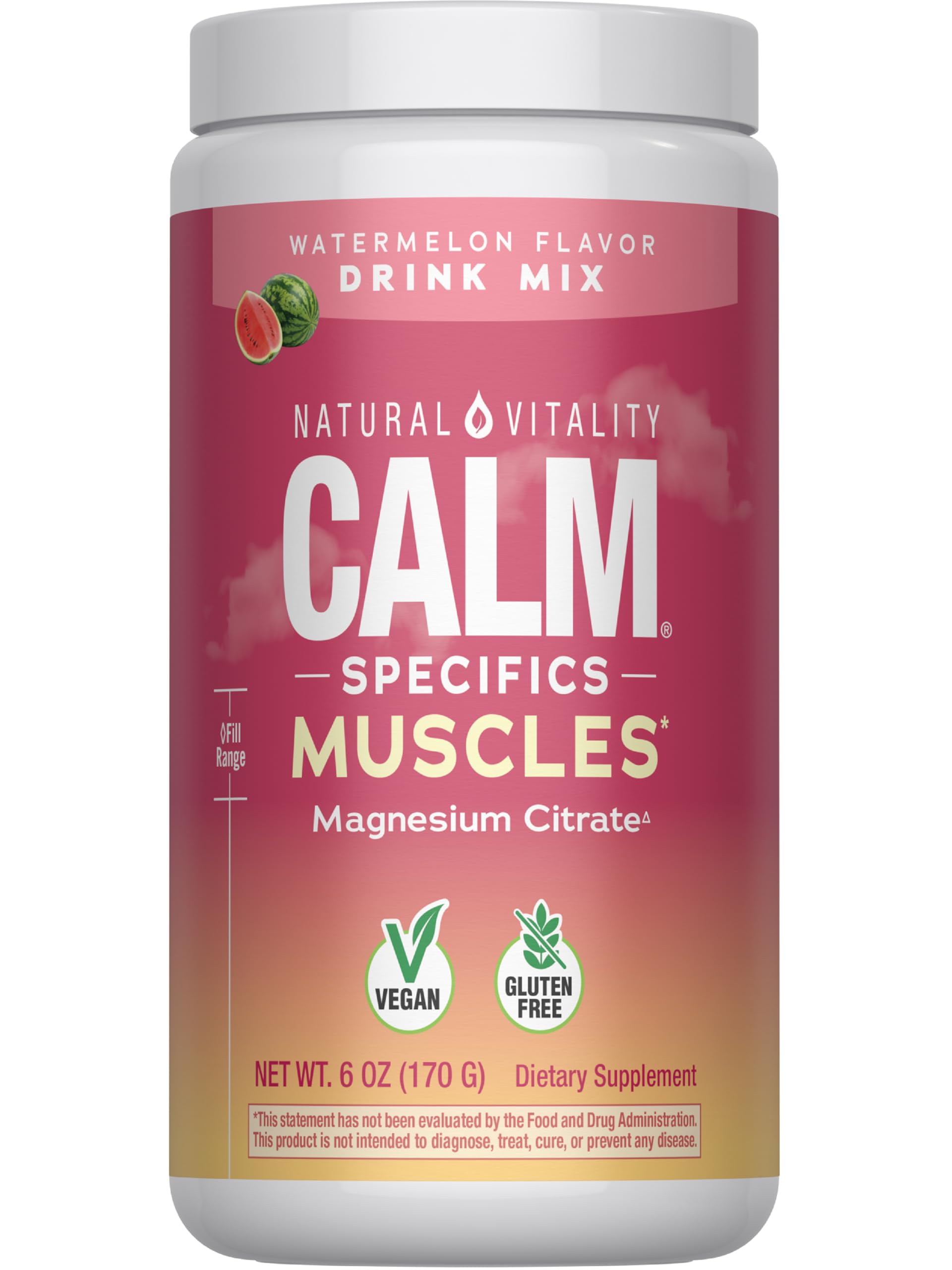 Natural Vitality Calm Muscles frente del envase mostrando sabor sandía y presentación