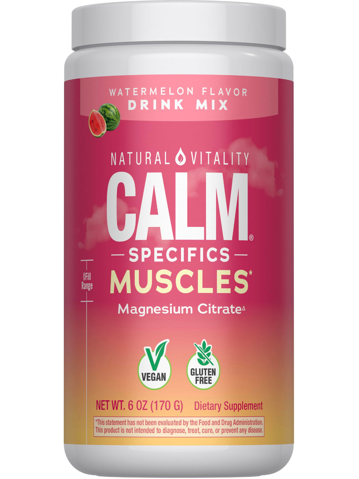 Natural Vitality Calm Muscles frente del envase mostrando sabor sandía y presentación