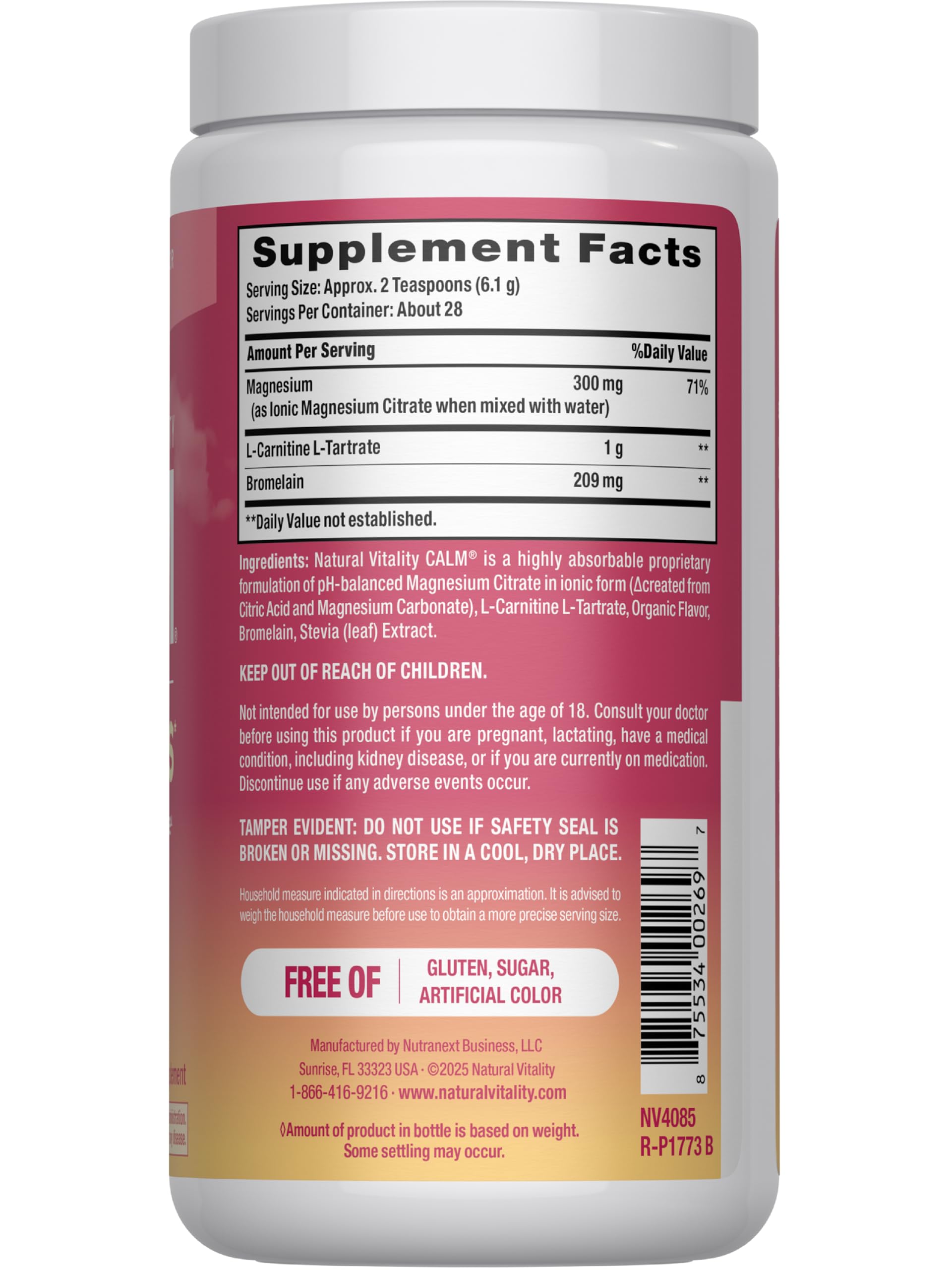 Natural Vitality Calm Muscles polvo textura finamente molida para rápida disolución