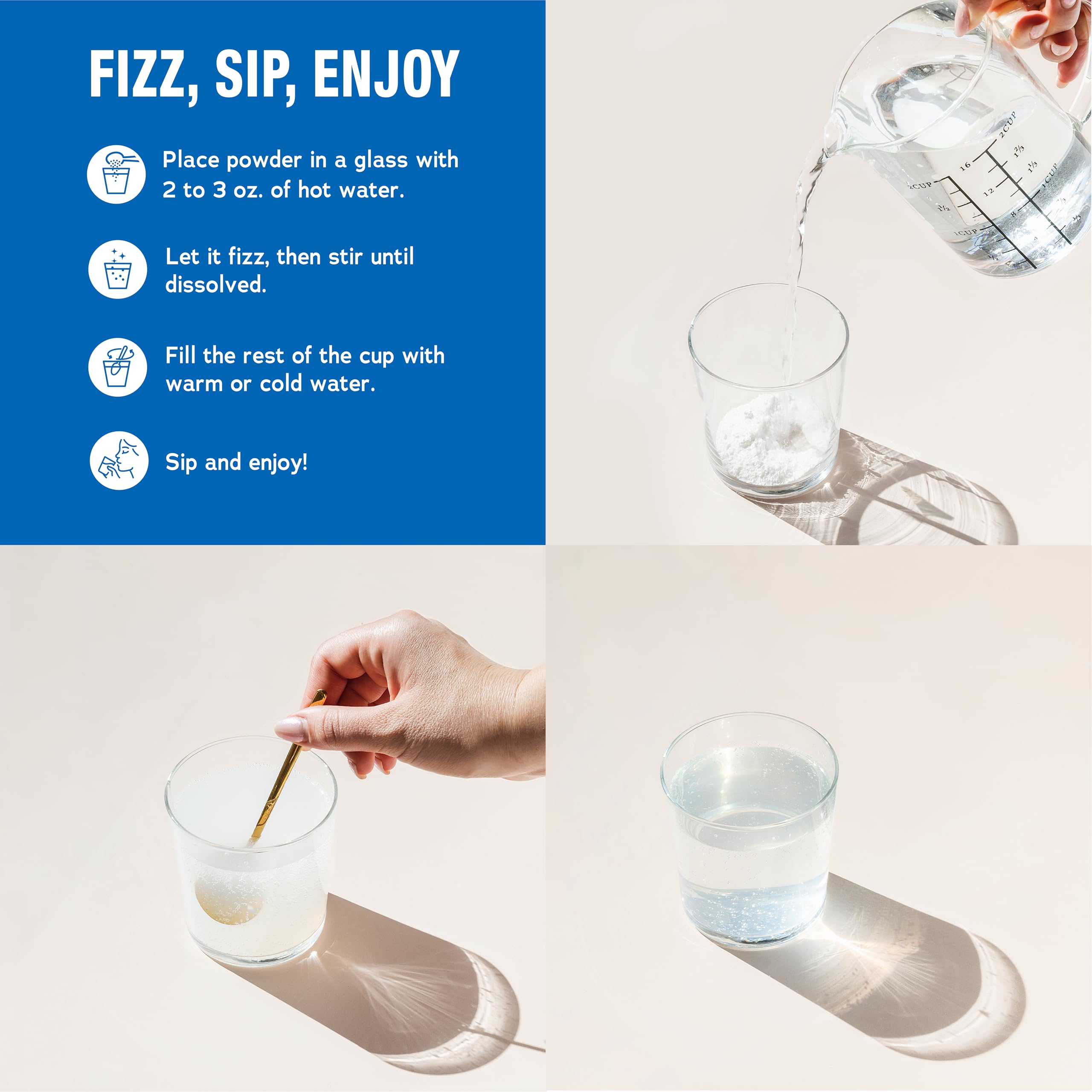 Natural Vitality Calm bebida preparada en vaso limón, refrescante y sin azúcar