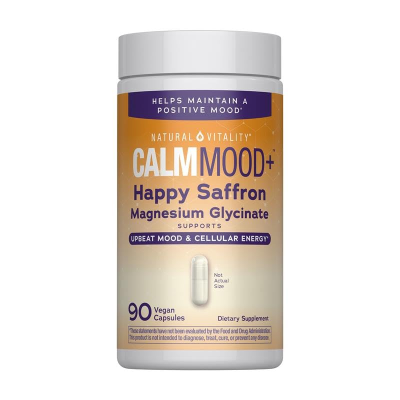 Natural Vitality frasco CALMMOOD frente mostrando diseño y beneficio de equilibrio