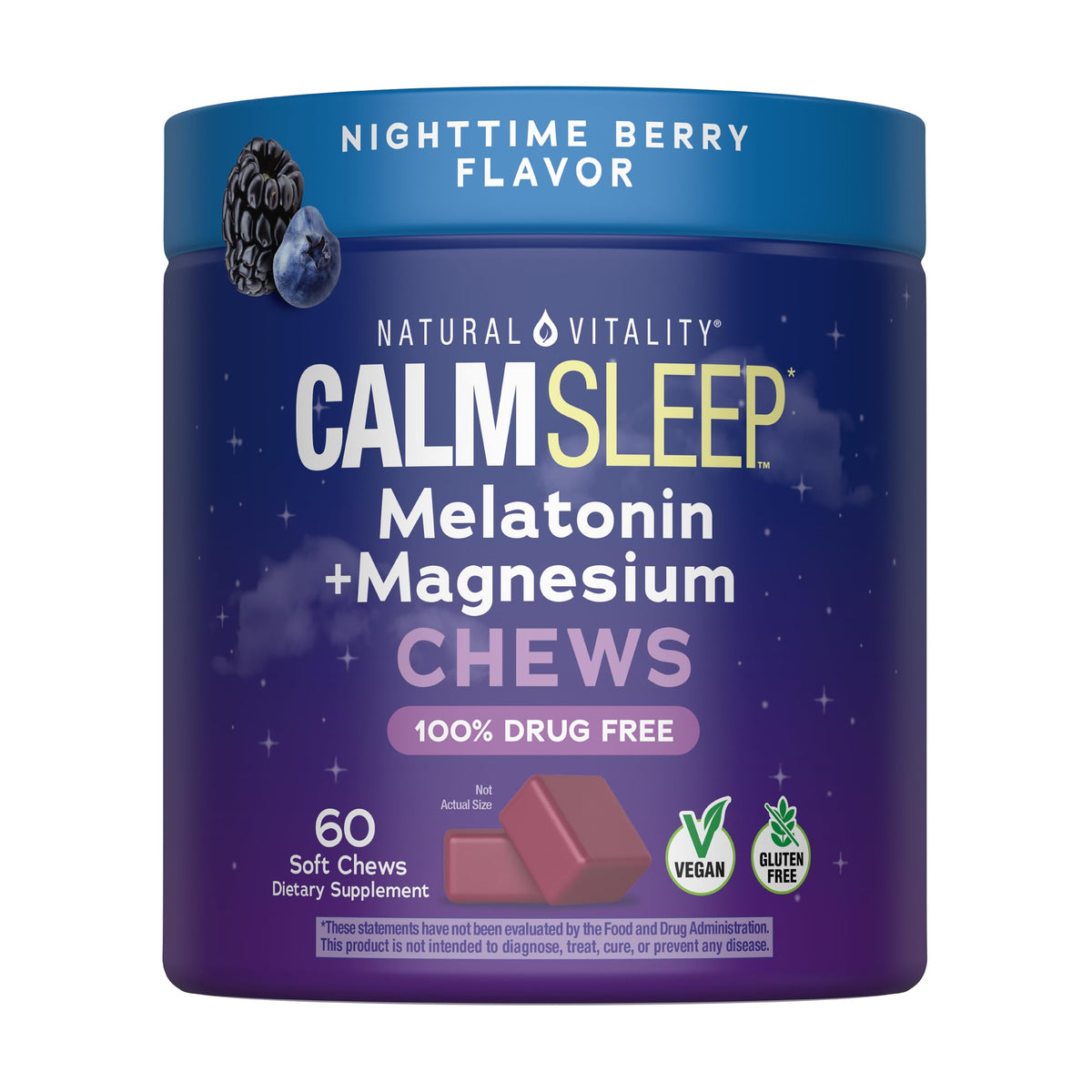 Natural Vitality envase frontal de CALMSleep mostrando la marca y beneficio nocturno