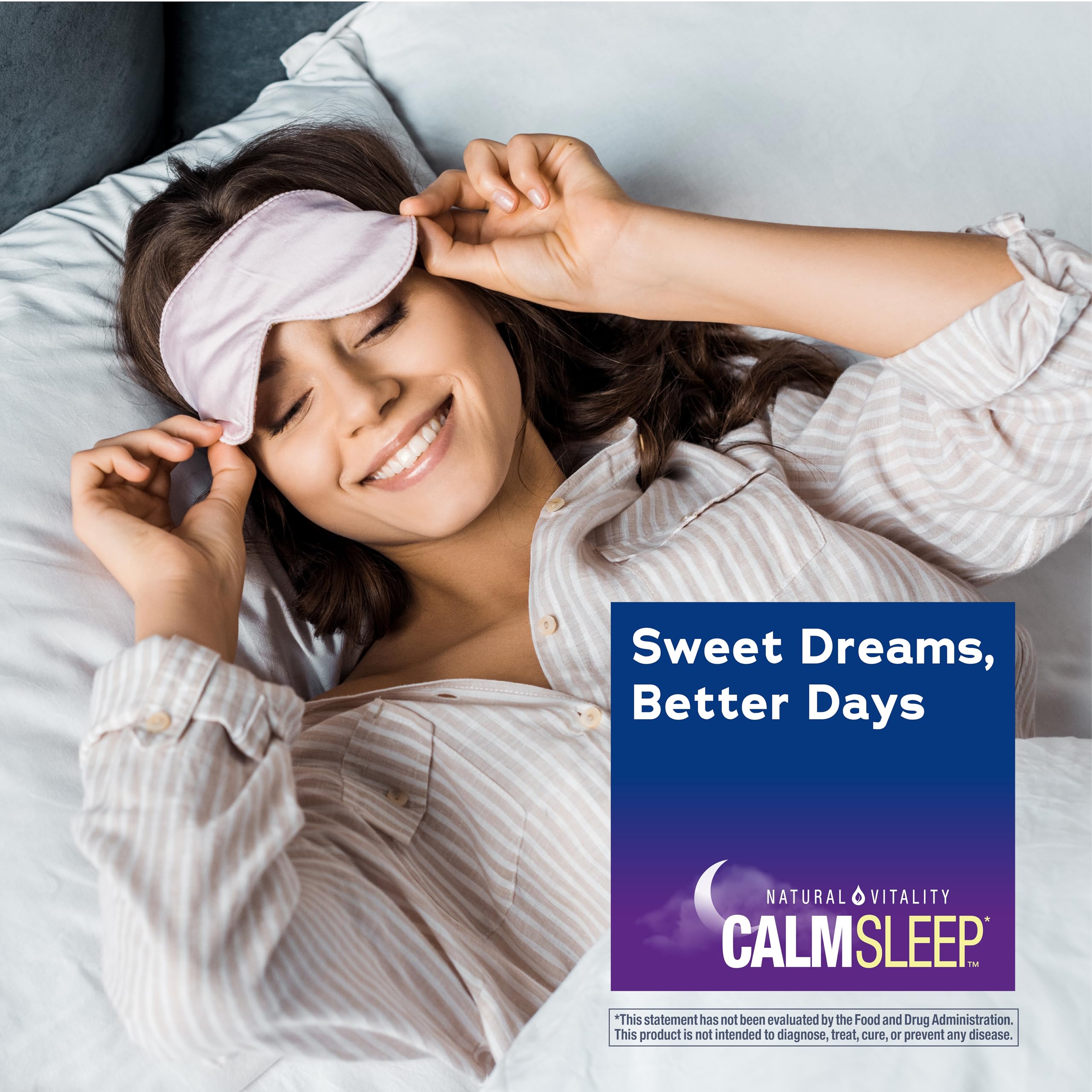 Natural Vitality cápsula junto a almohada representando apoyo al sueño