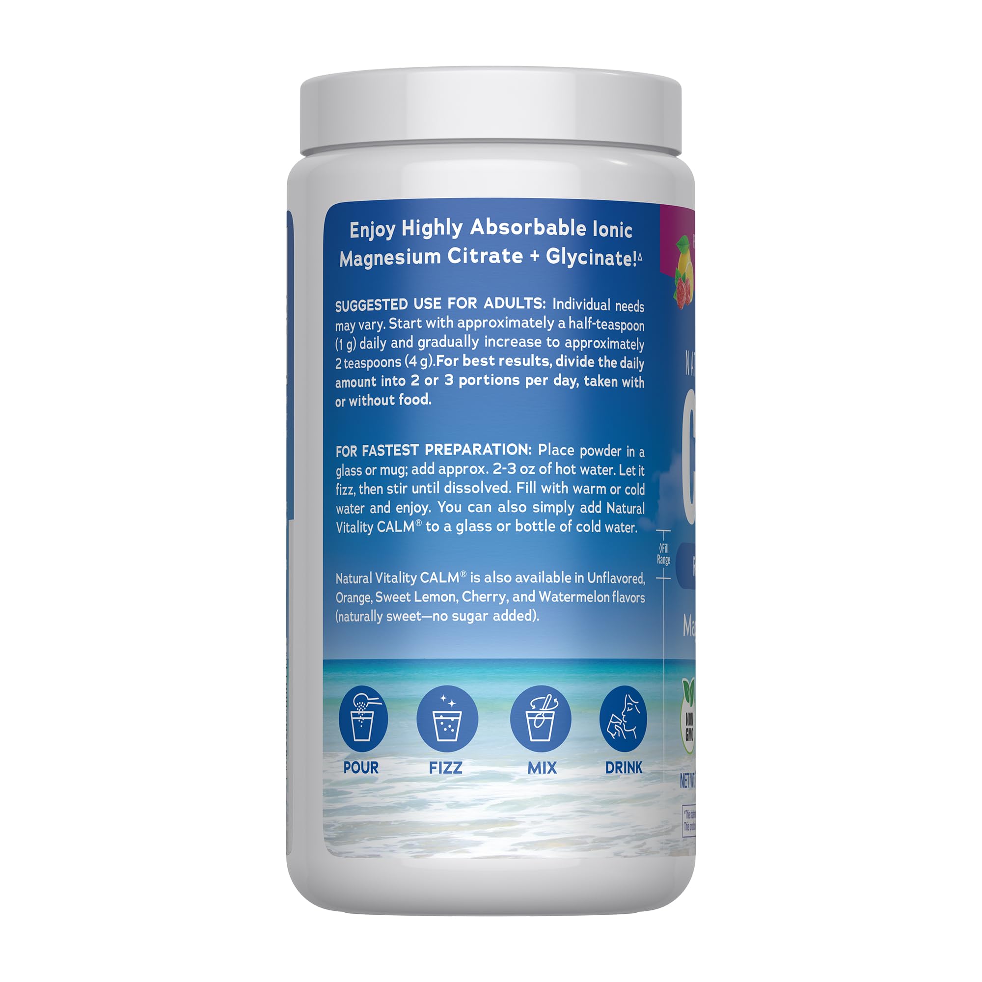 Natural Vitality bebida efervescente en vaso mostrando mezcla y textura ligera