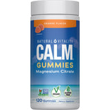 Natural Vitality frasco frontal de gomitas de magnesio sabor naranja, conveniente y vegano