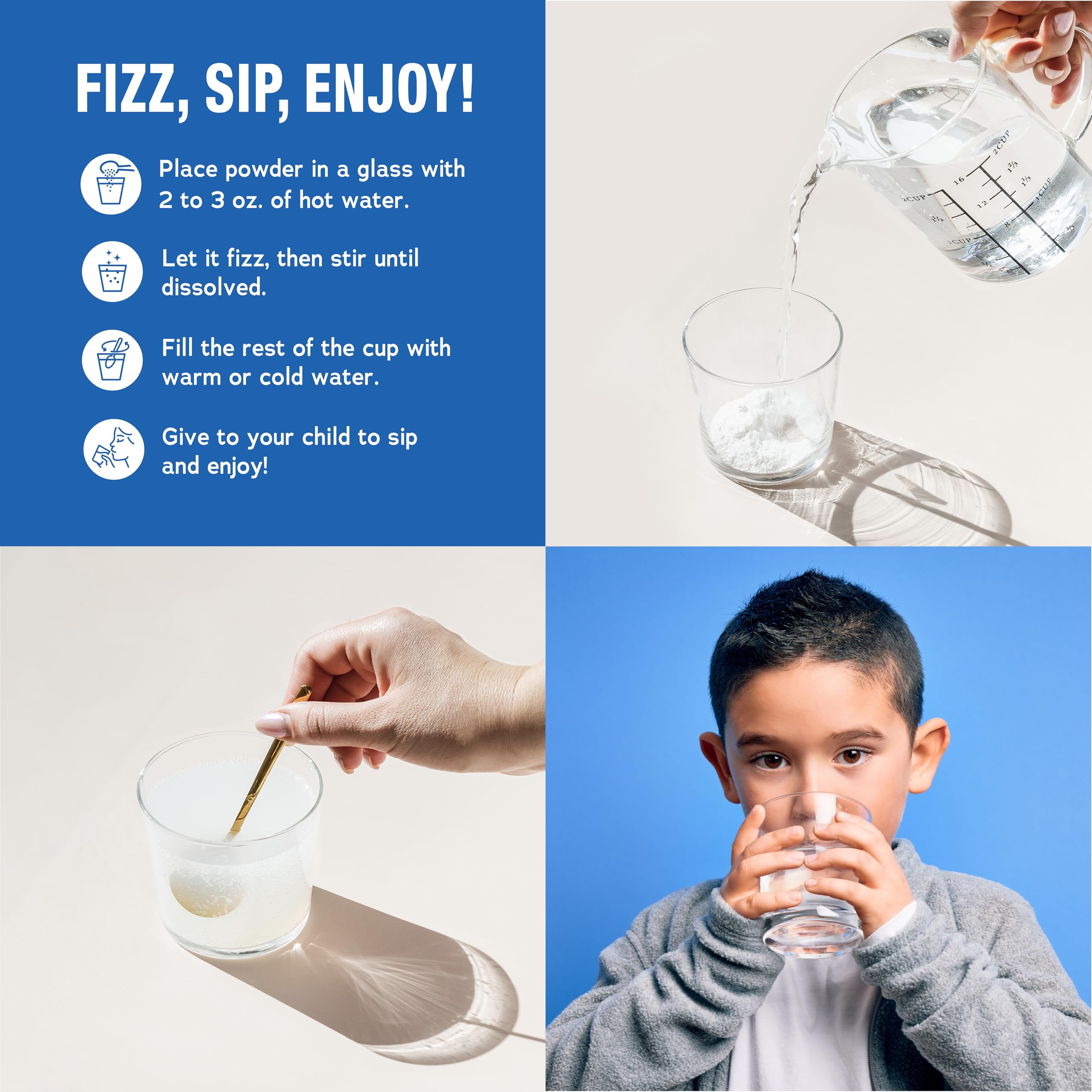 Natural Vitality primer plano del polvo efervescente que facilita mezcla y disolución