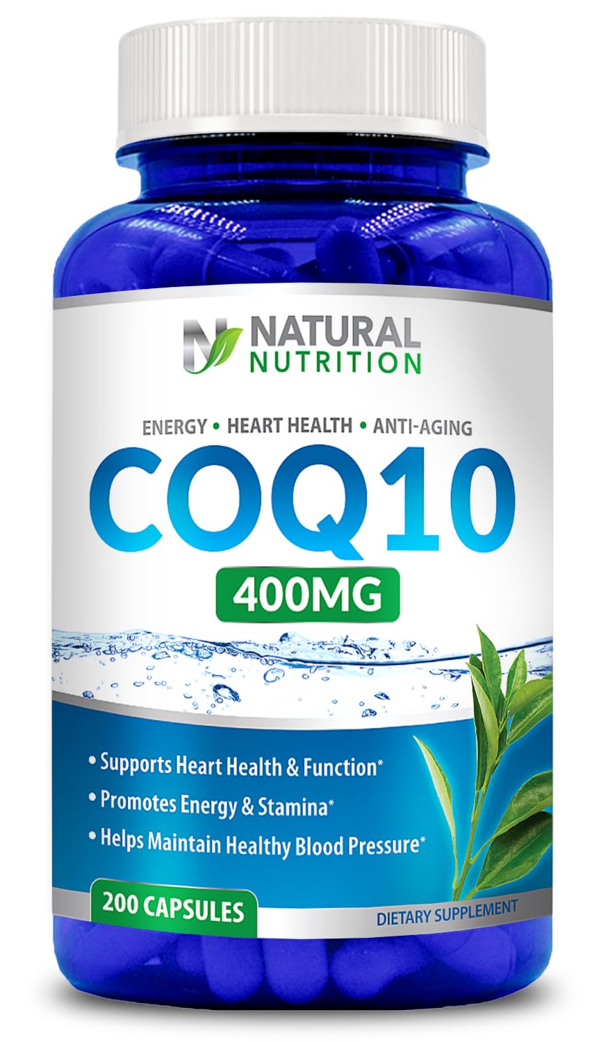 Natural Vitamin CoQ10 400mg vista frontal del frasco, aporta confianza y claridad