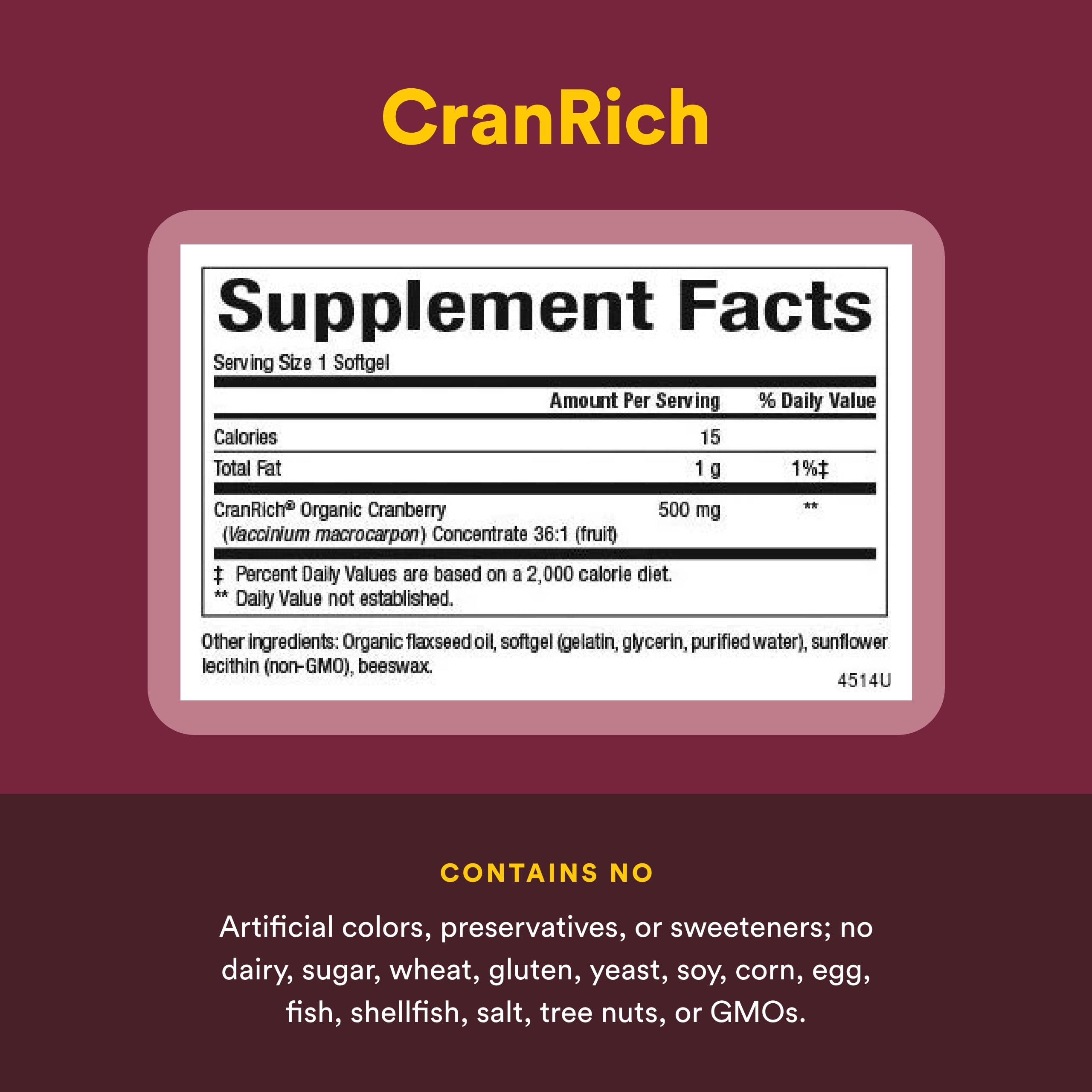 Natural Factors CranRich etiqueta con ingredientes y certificaciones para confianza