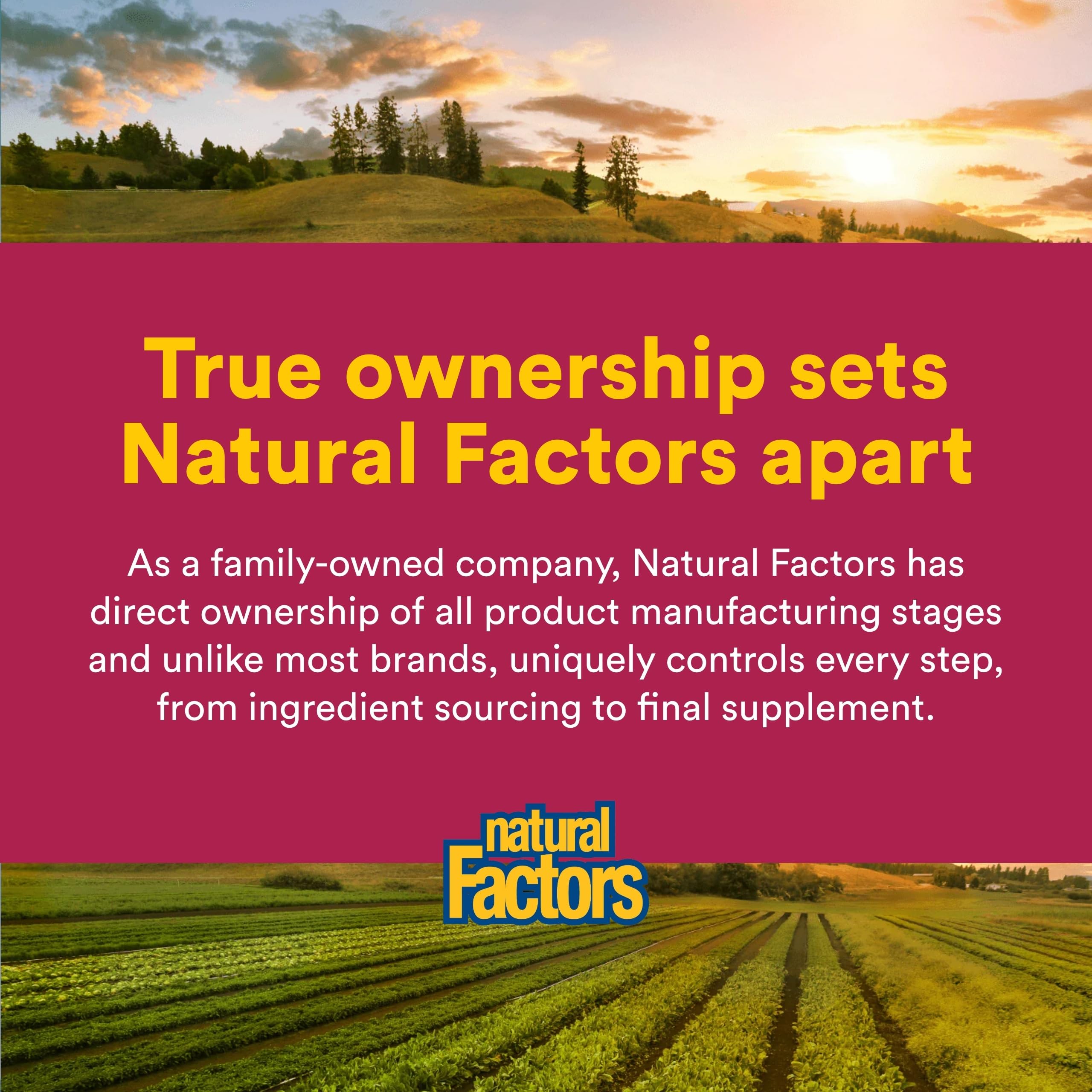 Natural Factors bote abierto con cápsulas derramadas destacando conveniencia de uso