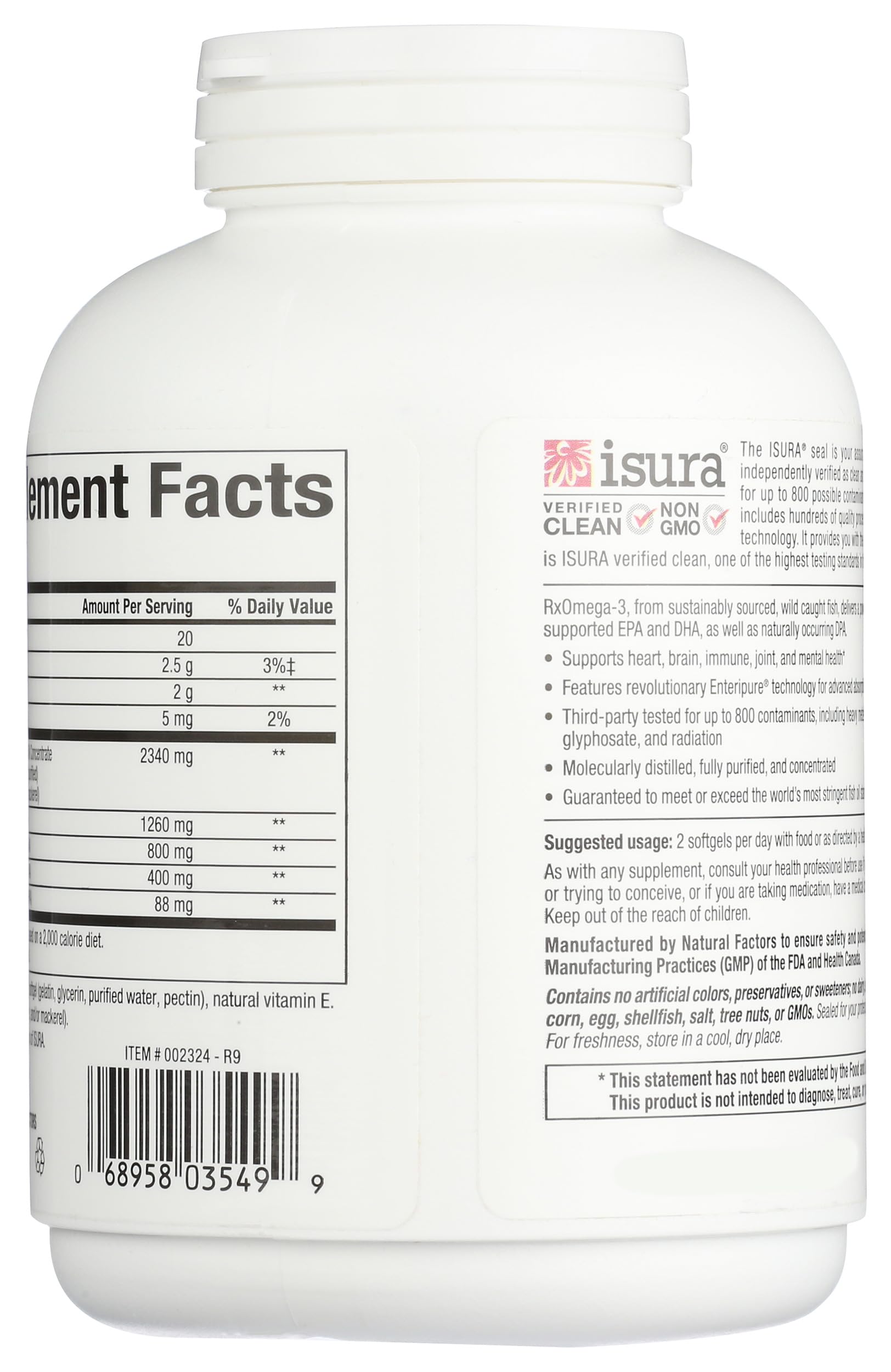 Natural Factors primer plano de softgel brillante, fácil de tragar y alta potencia