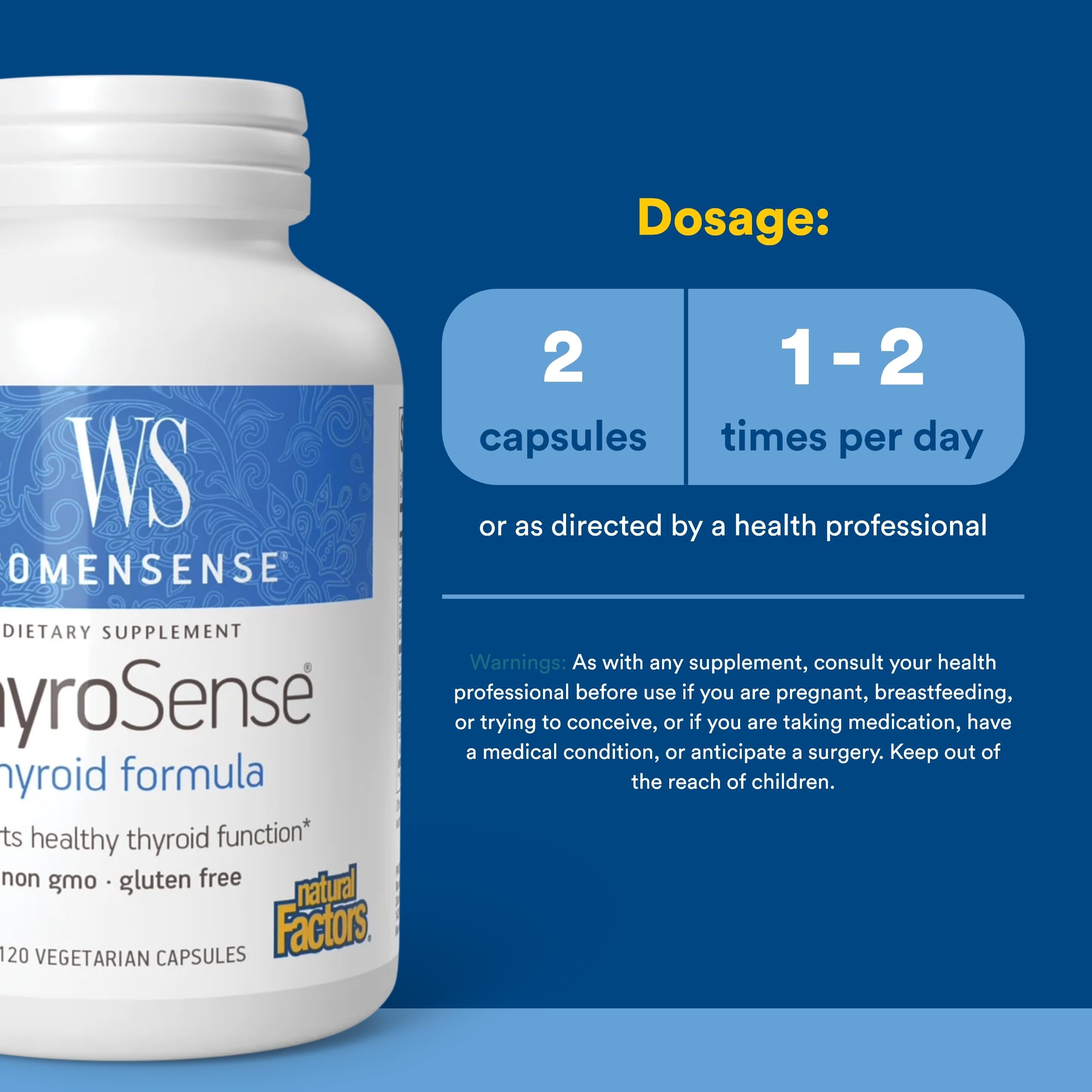 Natural Factors ThyroSense etiqueta con lista de ingredientes y dosificación