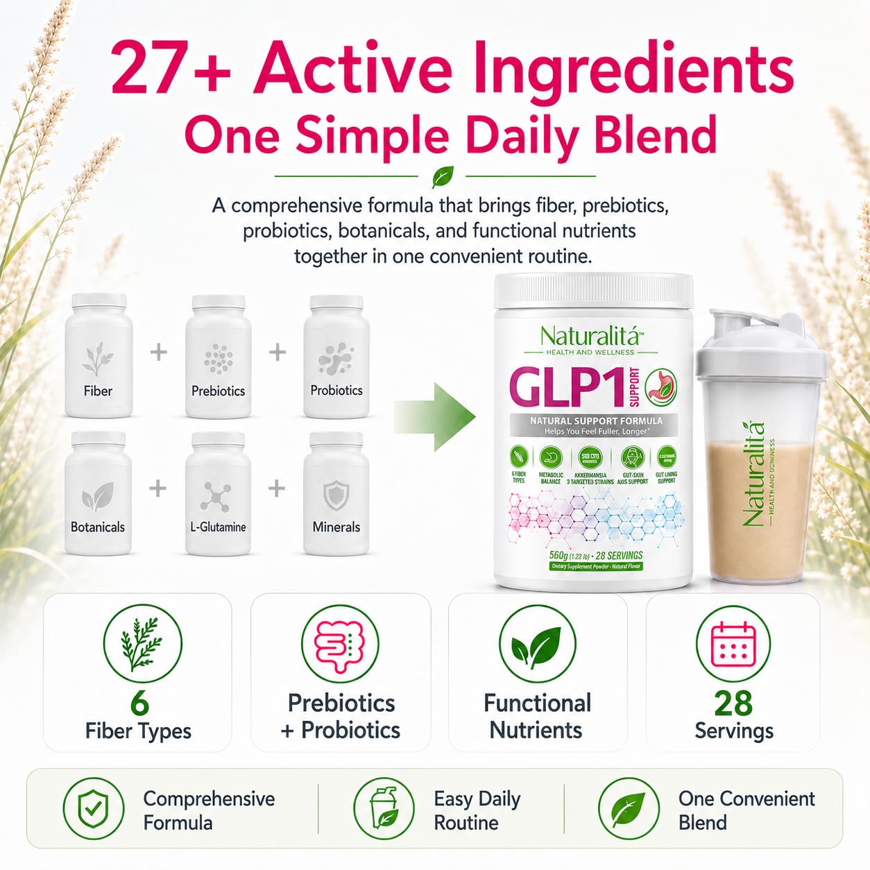 Naturalitá etiqueta con lista de ingredientes clave y detalles