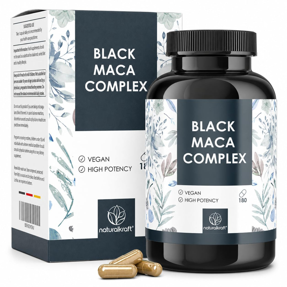 naturalkraft envase frontal mostrando la mezcla concentrada de maca y ginseng, ideal para vitalidad