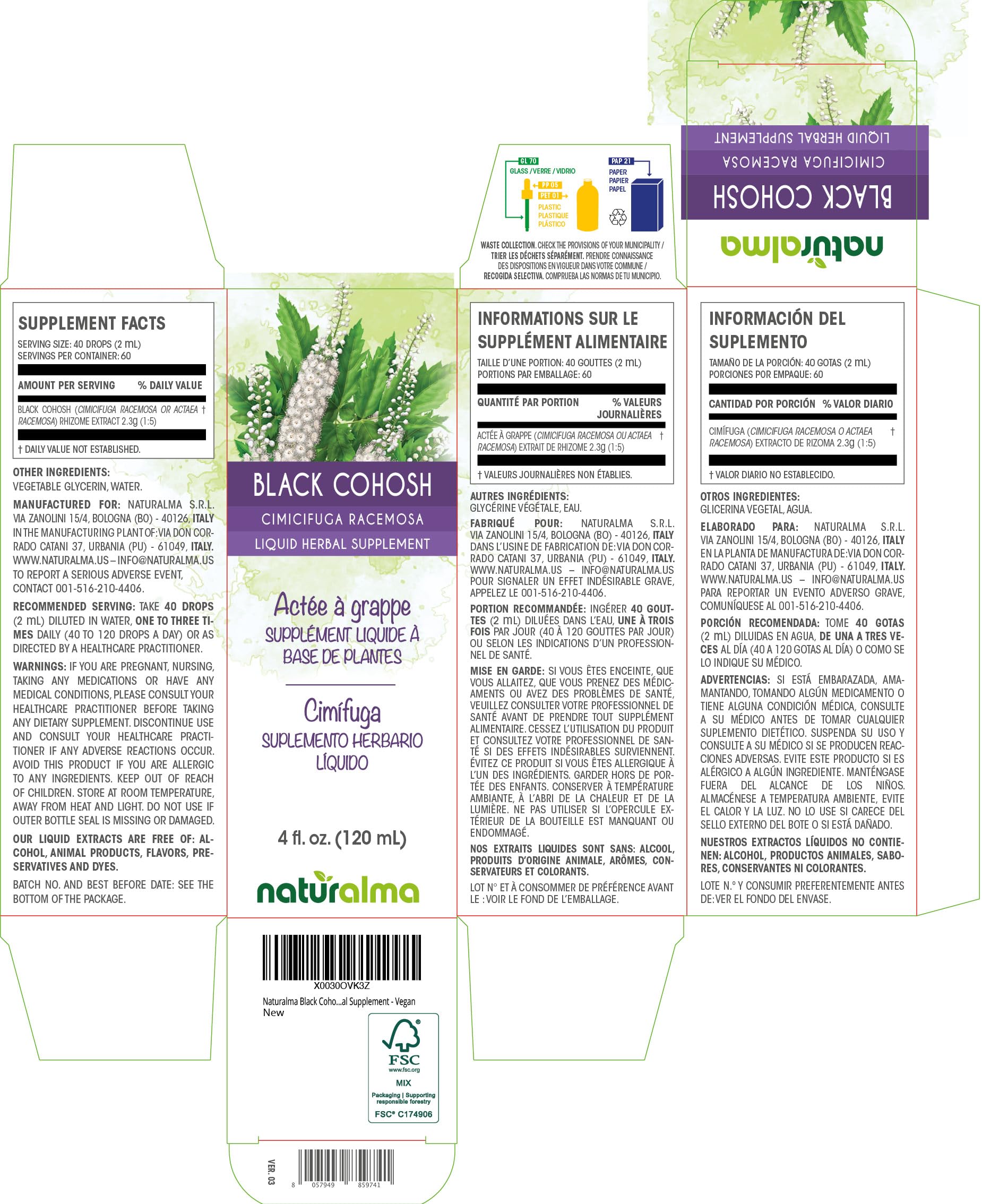 Naturalma detalle de etiqueta Black Cohosh con información clara