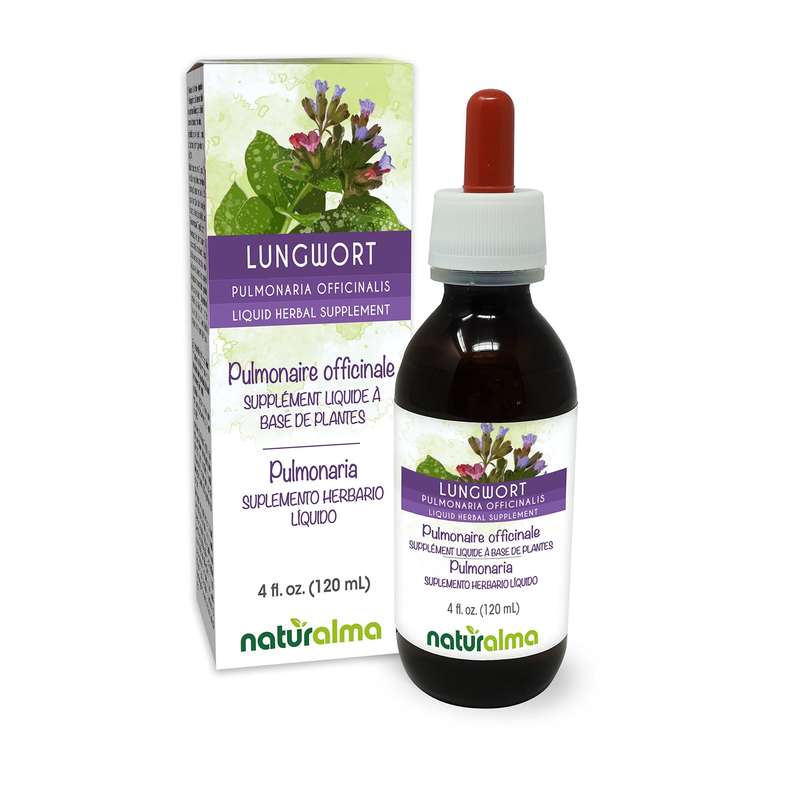 Naturalma pulmonaria frontal frasco 120 ml, presentación clara y vegana