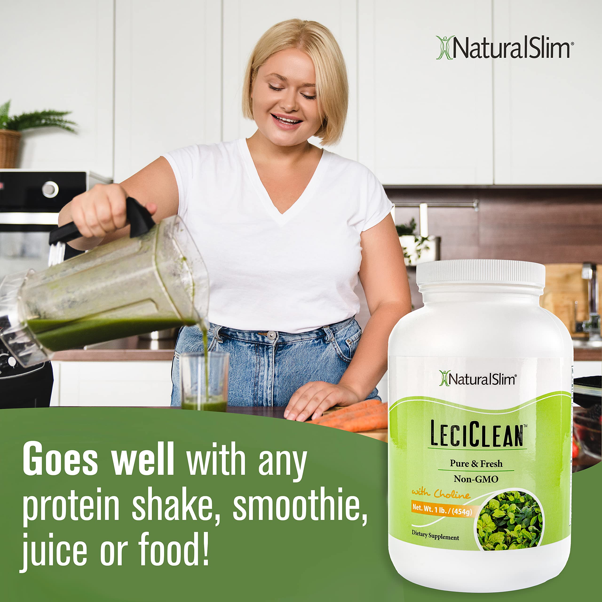 NaturalSlim frasco junto a utensilios para comparar tamaño práctico
