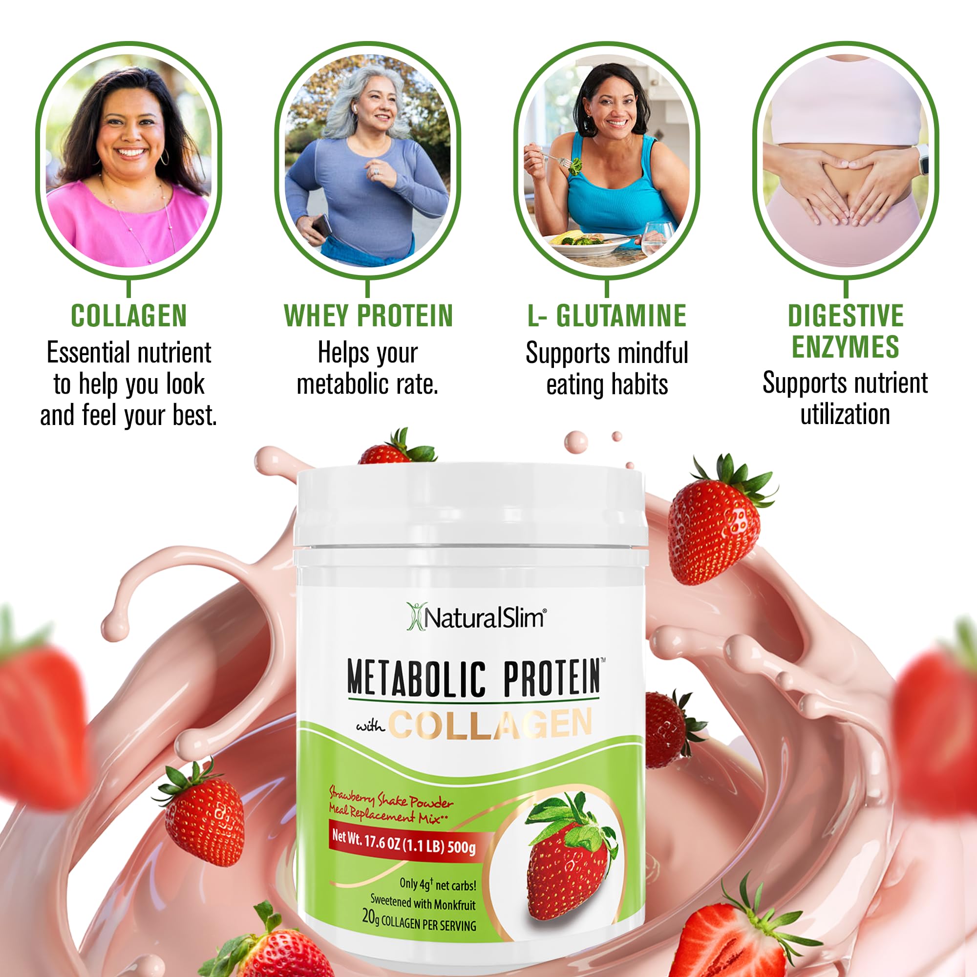 NaturalSlim ingrediente colágeno en primer plano, apoyo a piel y articulaciones