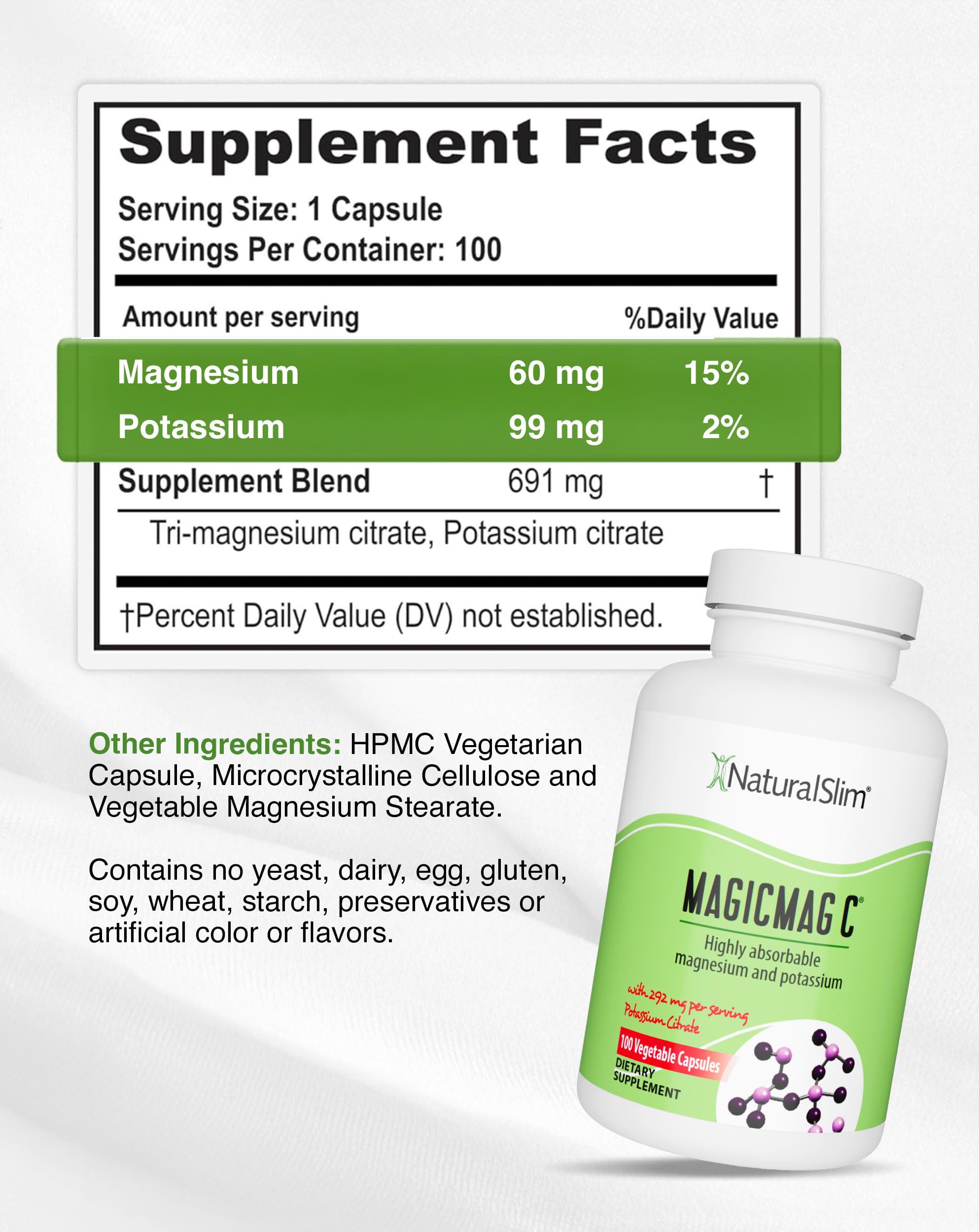 NaturalSlim etiqueta nutricional legible destacando magnesio citrato y potasio