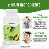 NaturalSlim Metaboil 500 frasco junto a una regla para comparar tamaño del envase práctico suministro