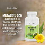 NaturalSlim Metaboil 500 cápsula junto a un vaso de agua representando toma diaria sencilla