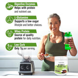 NaturalSlim cucharada de proteína con ingredientes que muestran composición equilibrada