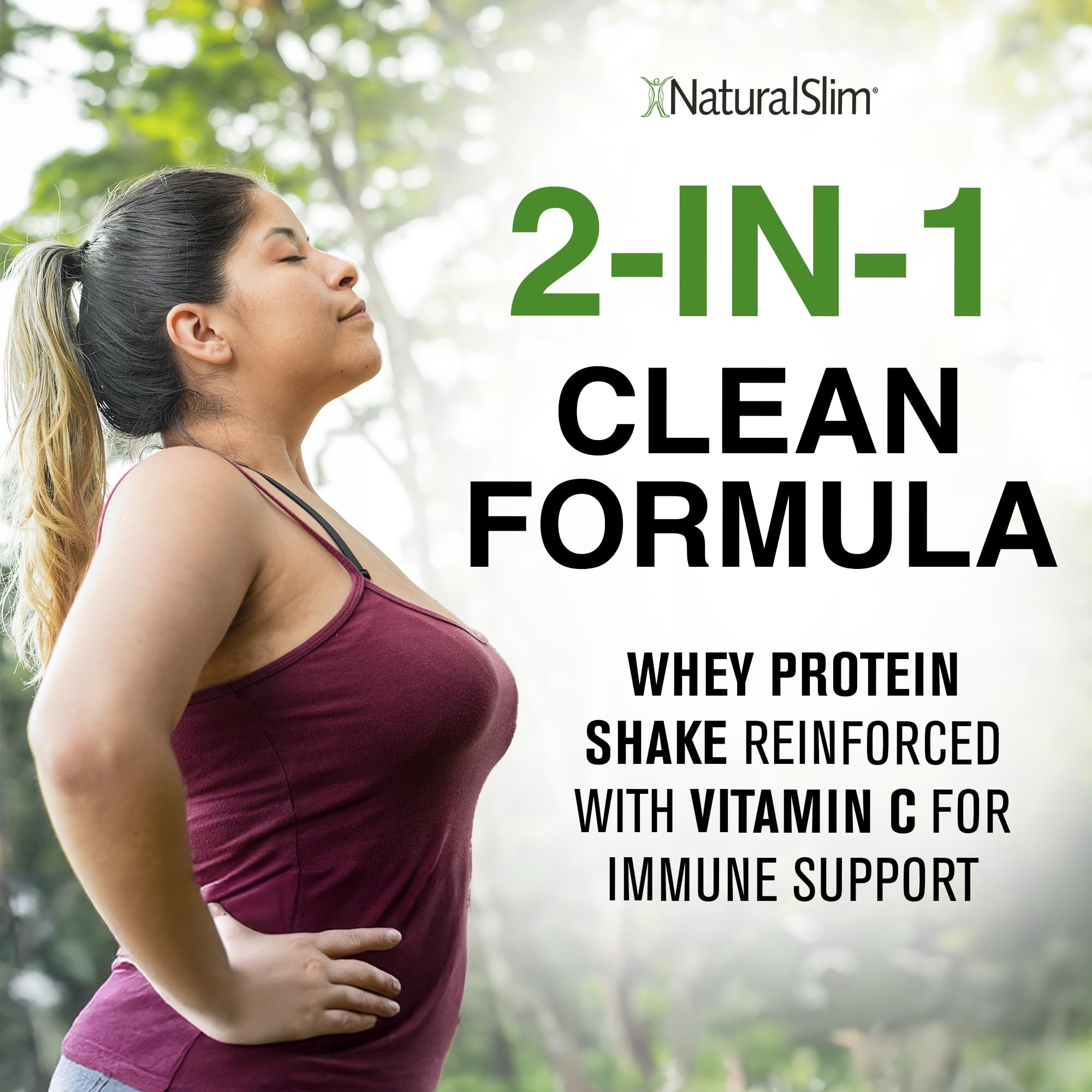 NaturalSlim cuchara con polvo junto a regla para escala, beneficio porción y control de dosis