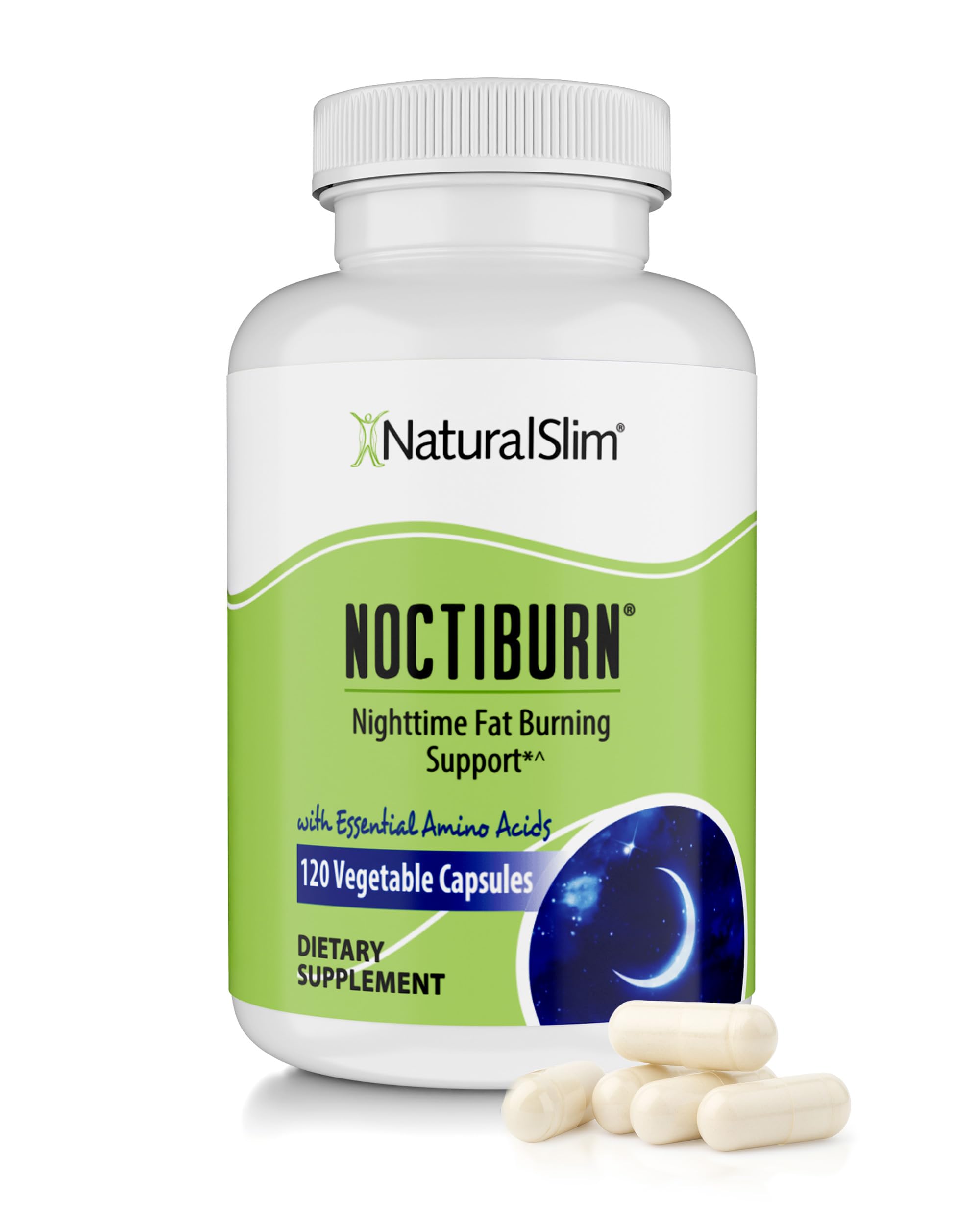 NaturalSlim frasco NoctiBurn frontal mostrando etiqueta clara y beneficios