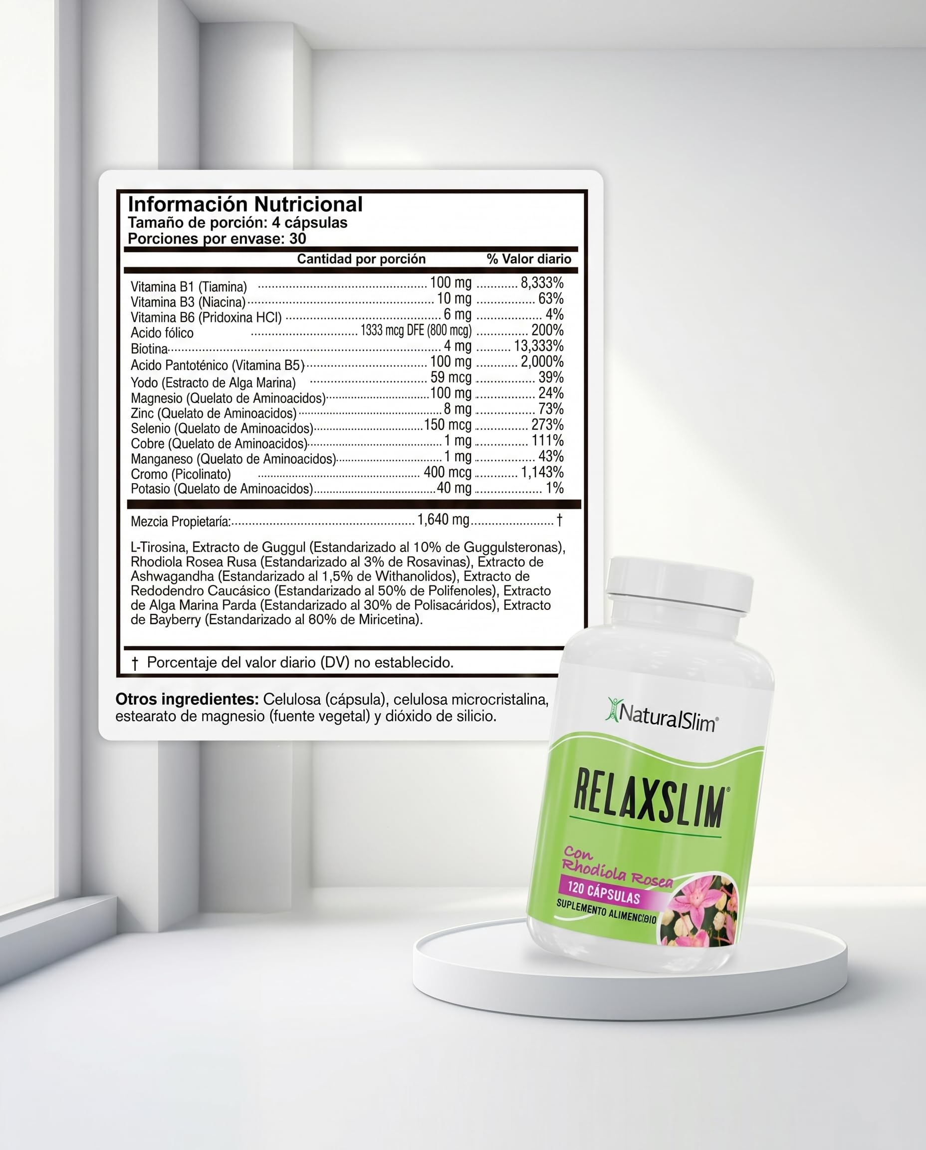 NaturalSlim etiqueta con ingredientes y recomendaciones de uso claras